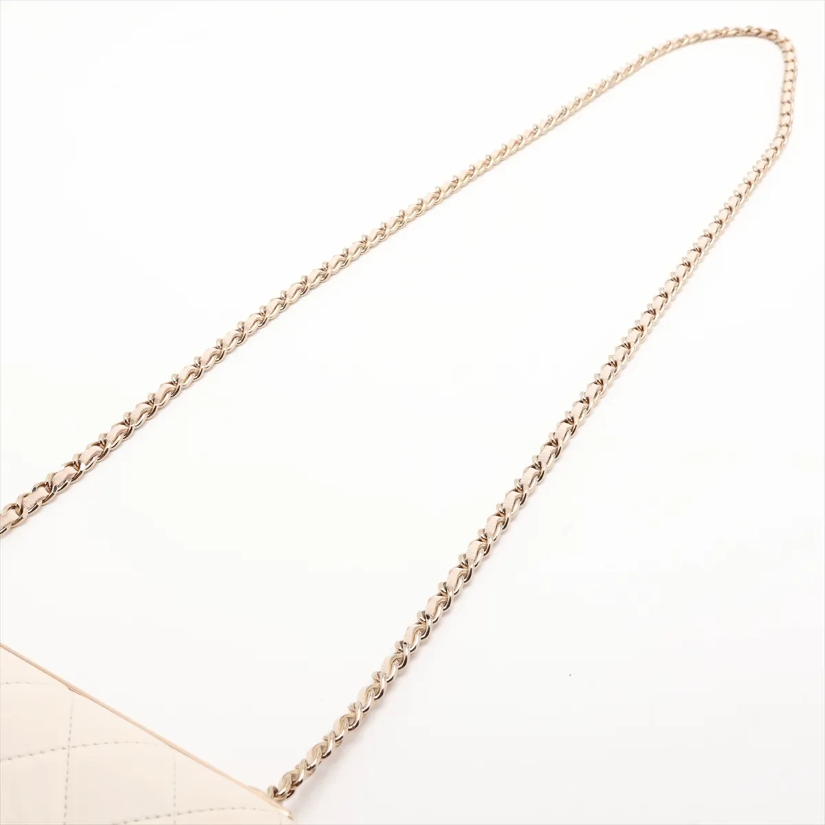 Matelassé Lambskin Chain Wallet, White with Gold Hardware, E186NLX4, Random Plate — view 5