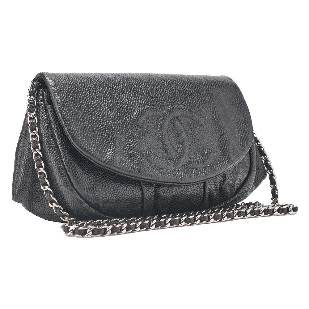 Caviar leather, Coco Mark, half-moon chain wallet, black, silver hardware, size 18 — view 4