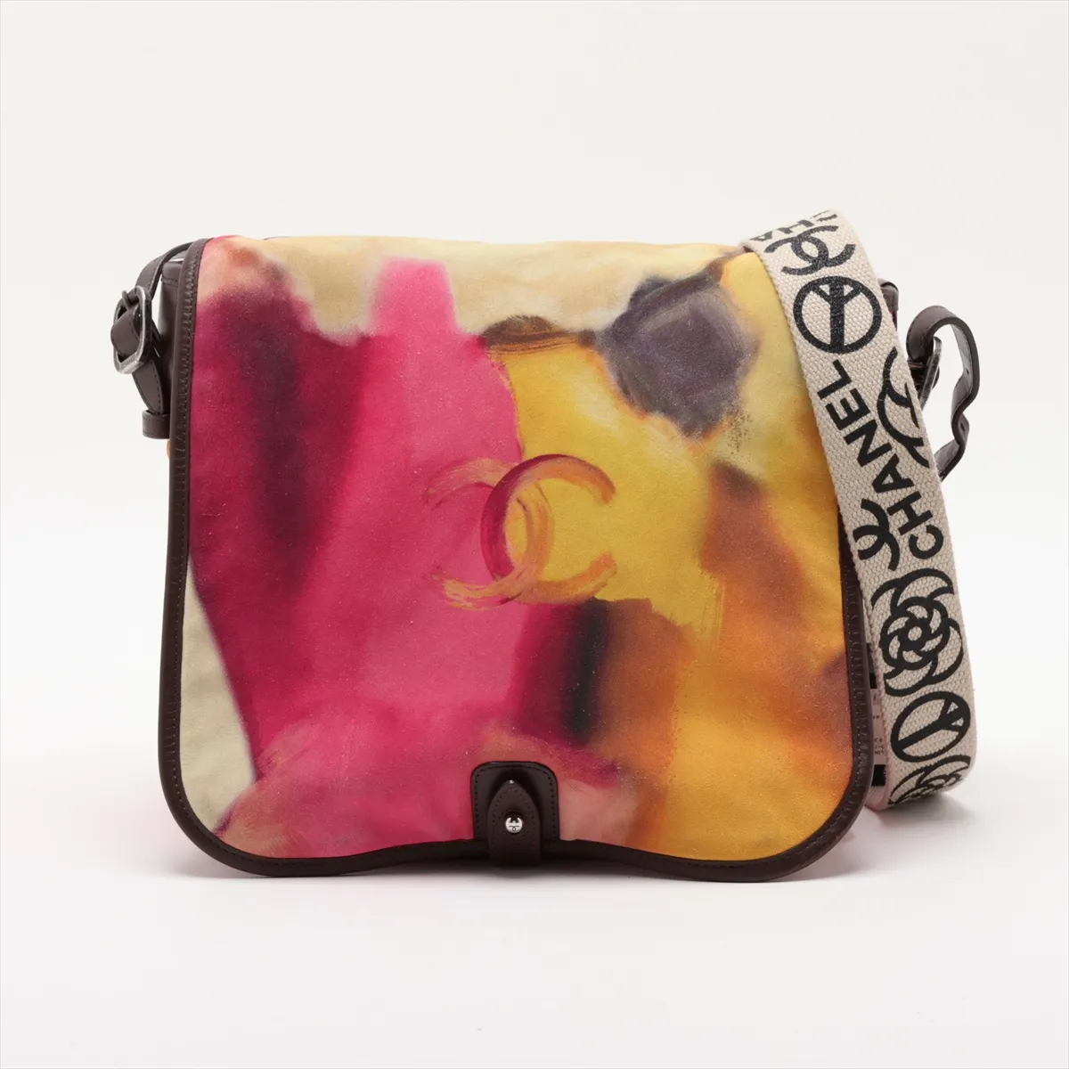 Embroidered Suede x Leather Shoulder Bag, Camellia, Multicolor, Silver Hardware, 20988219 (Serial Number in the 20s)