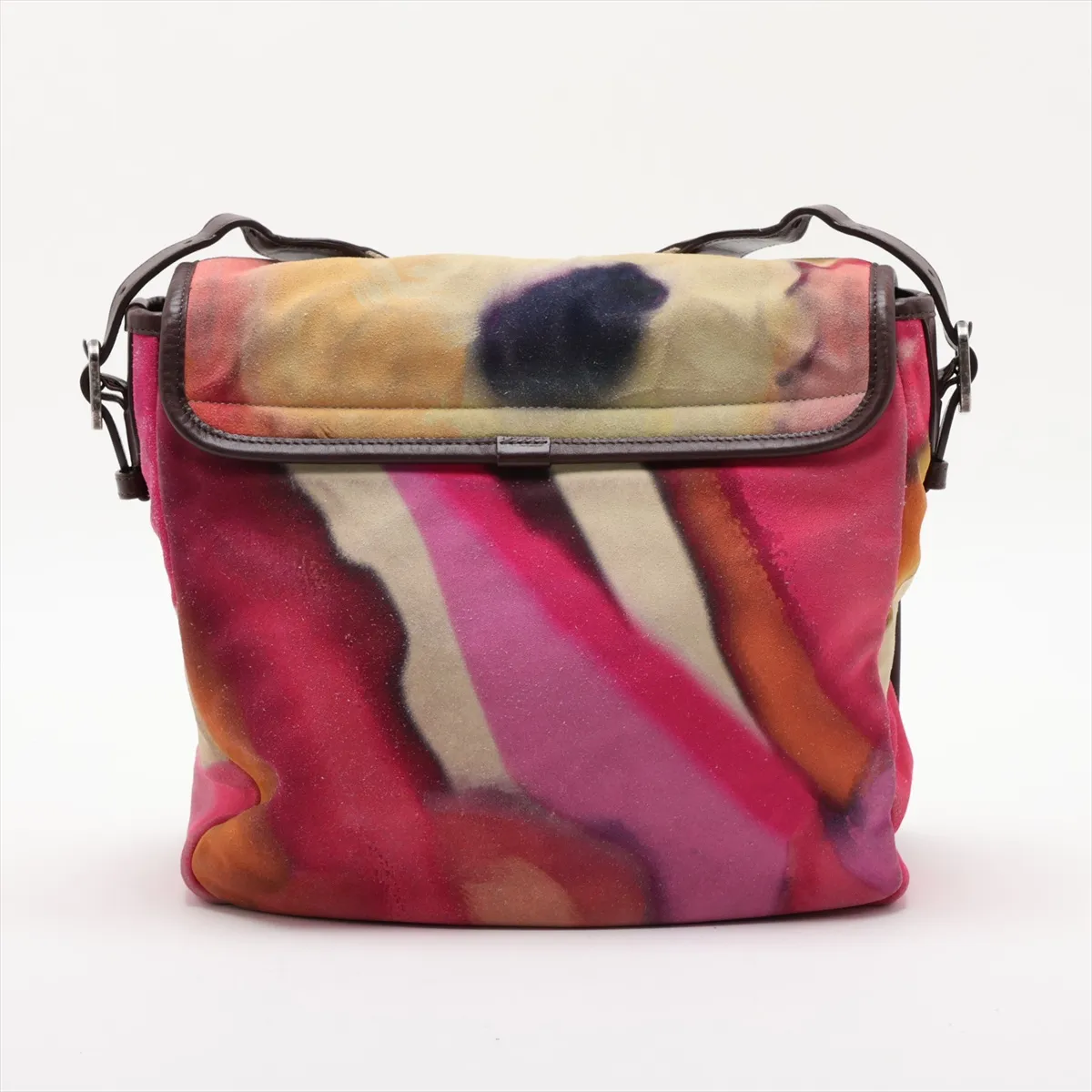 Embroidered Suede x Leather Shoulder Bag, Camellia, Multicolor, Silver Hardware, 20988219 (Serial Number in the 20s) — view 2
