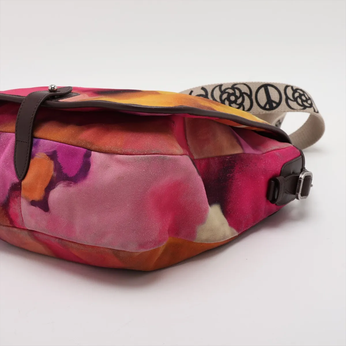 Embroidered Suede x Leather Shoulder Bag, Camellia, Multicolor, Silver Hardware, 20988219 (Serial Number in the 20s) — view 3