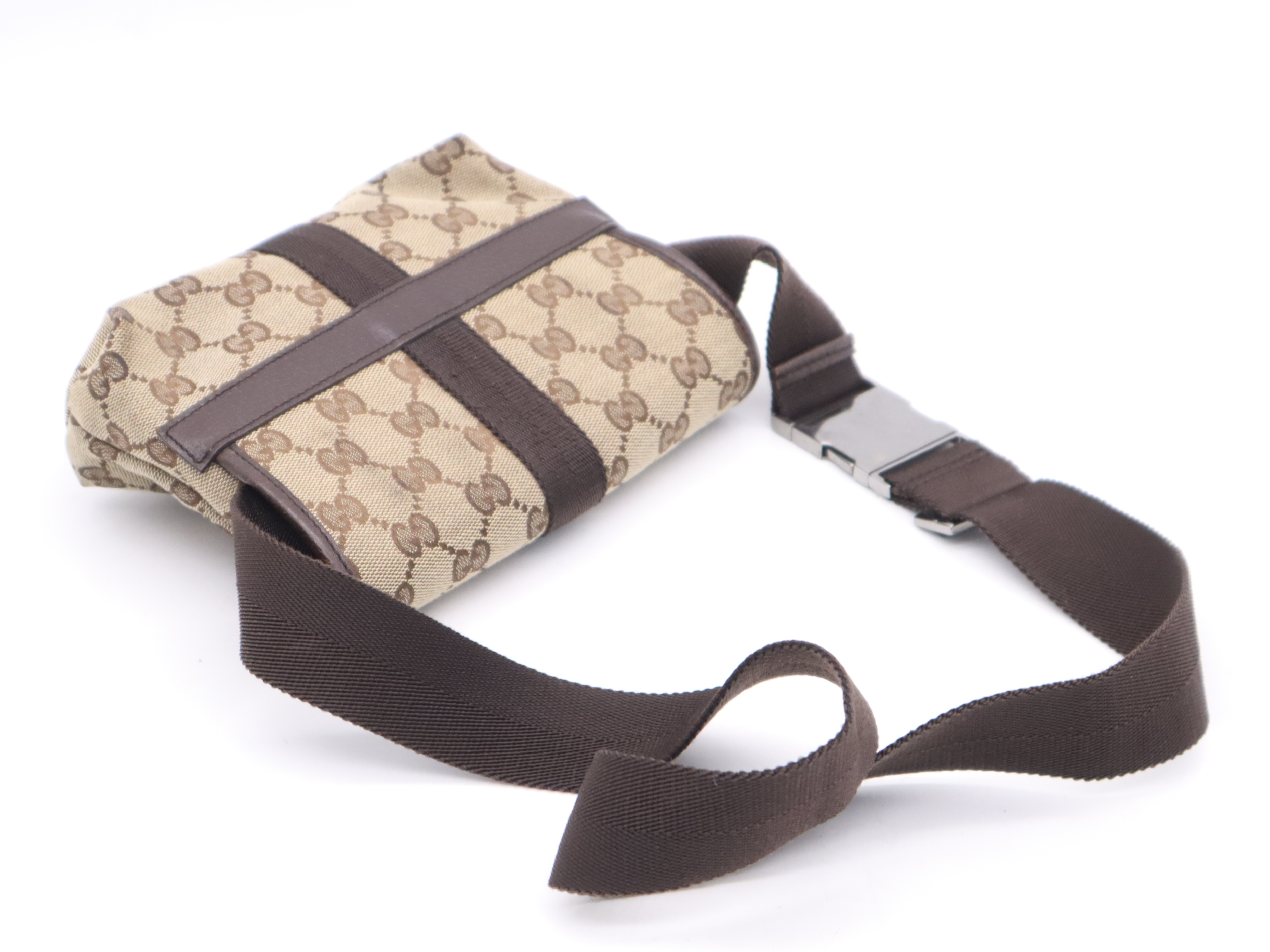 131236 Canvas GG Canvas Body Bag Beige Silver Hardware Waist Bag — view 6