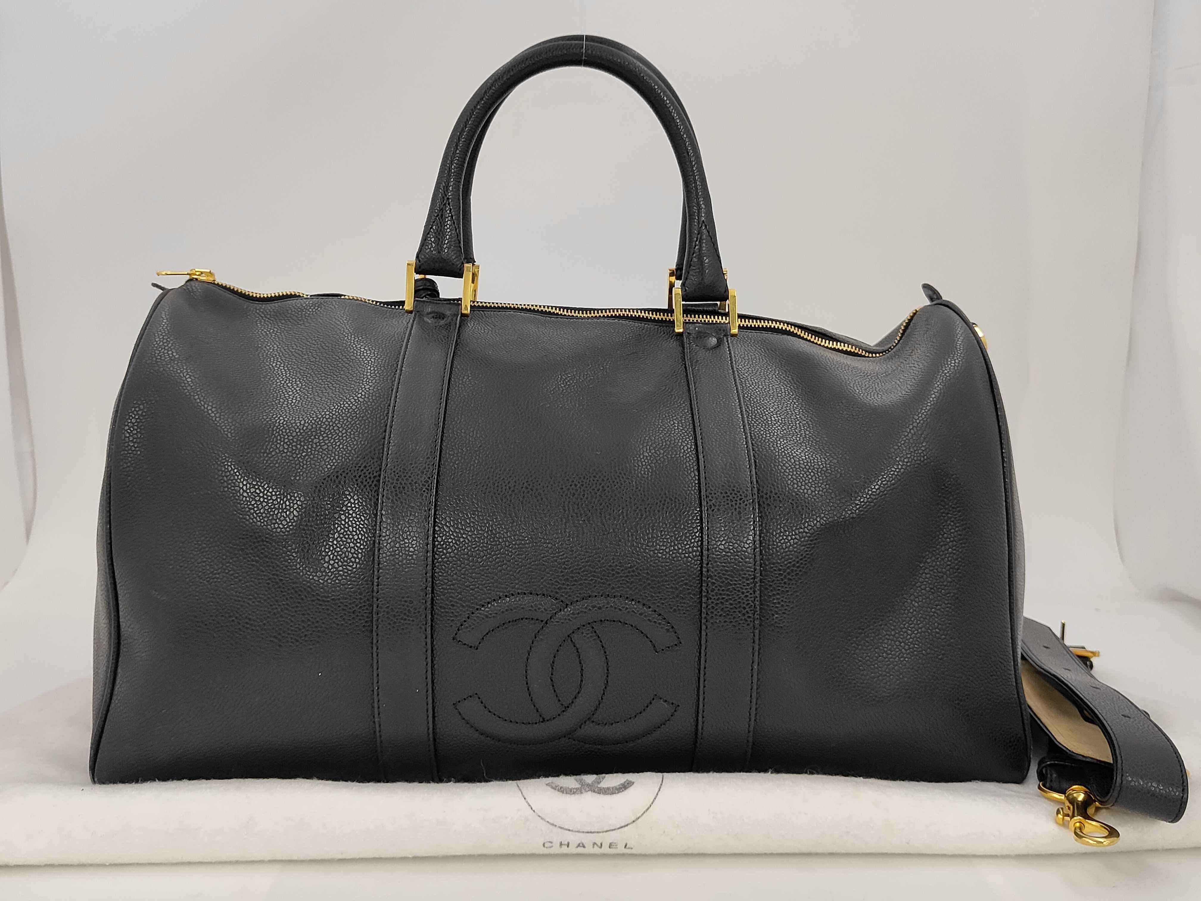 Coco Mark Boston Bag, Caviar Leather, Black, with seal, 3496408, includes guarantee, clochette, padlock, but the zipper pull is torn.