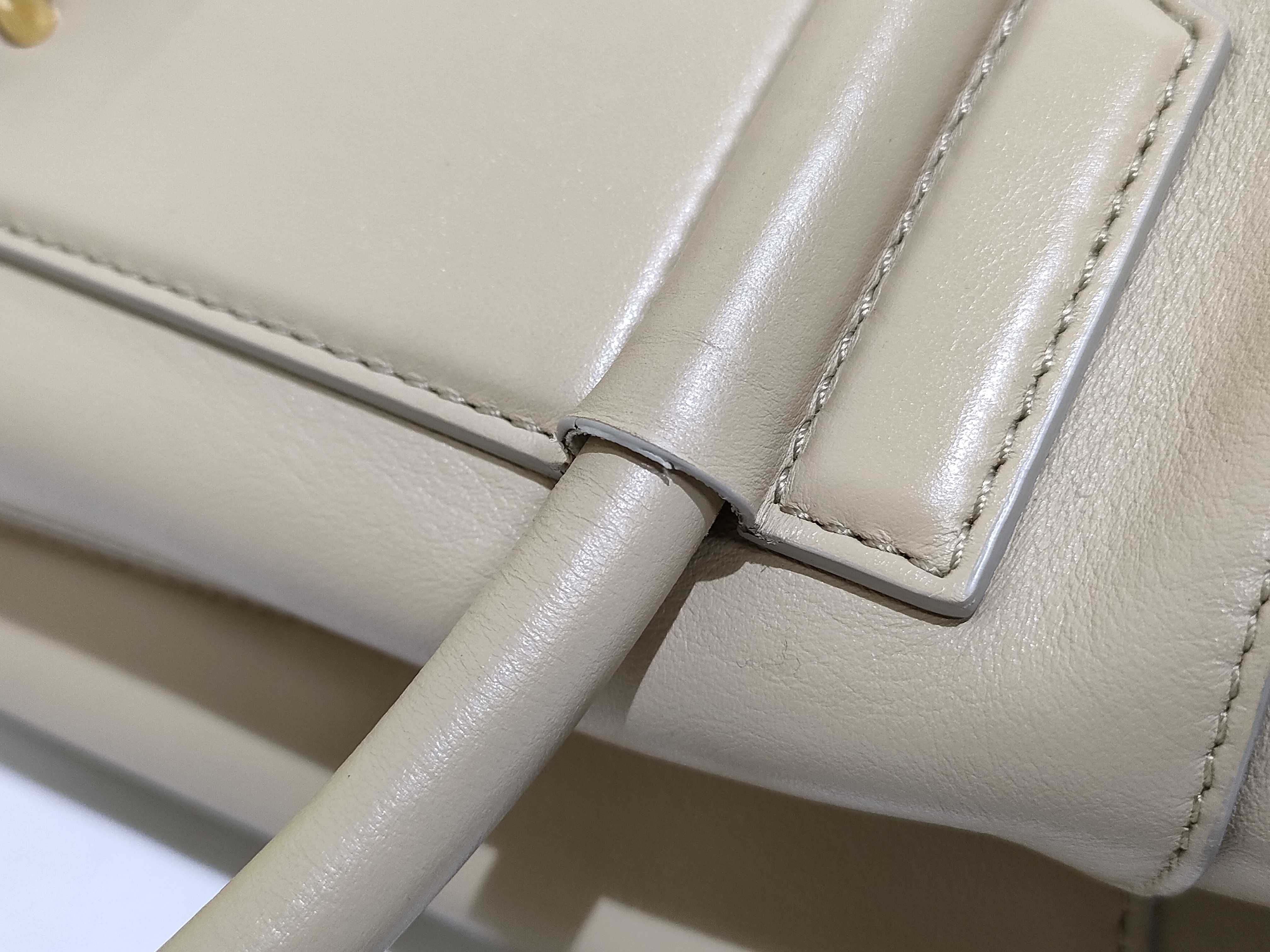 Antigona Lock Leather Tote Bag, Beige, with Padlock — view 5