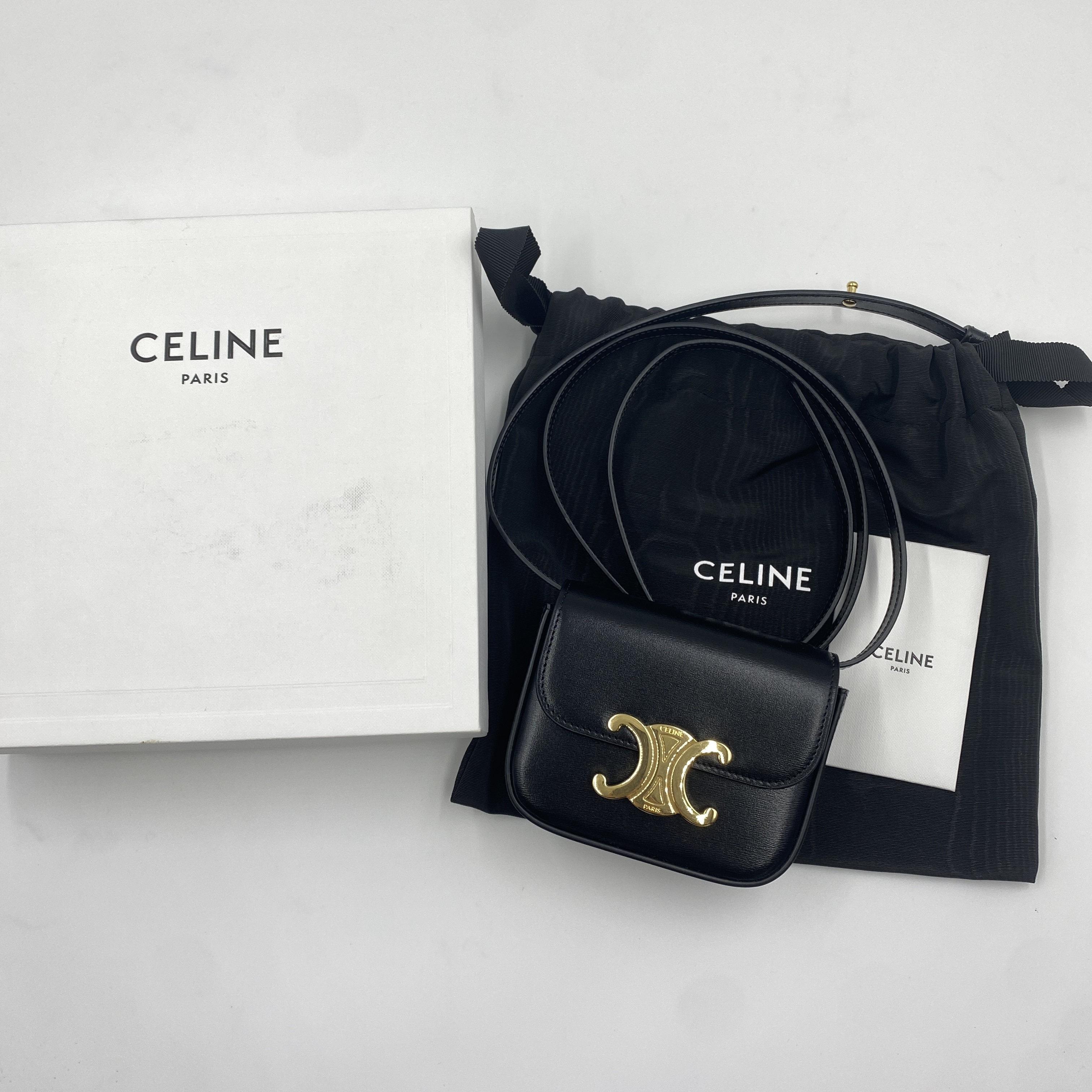 Triomphe Mini Claude Leather Shoulder Bag, Black — view 2