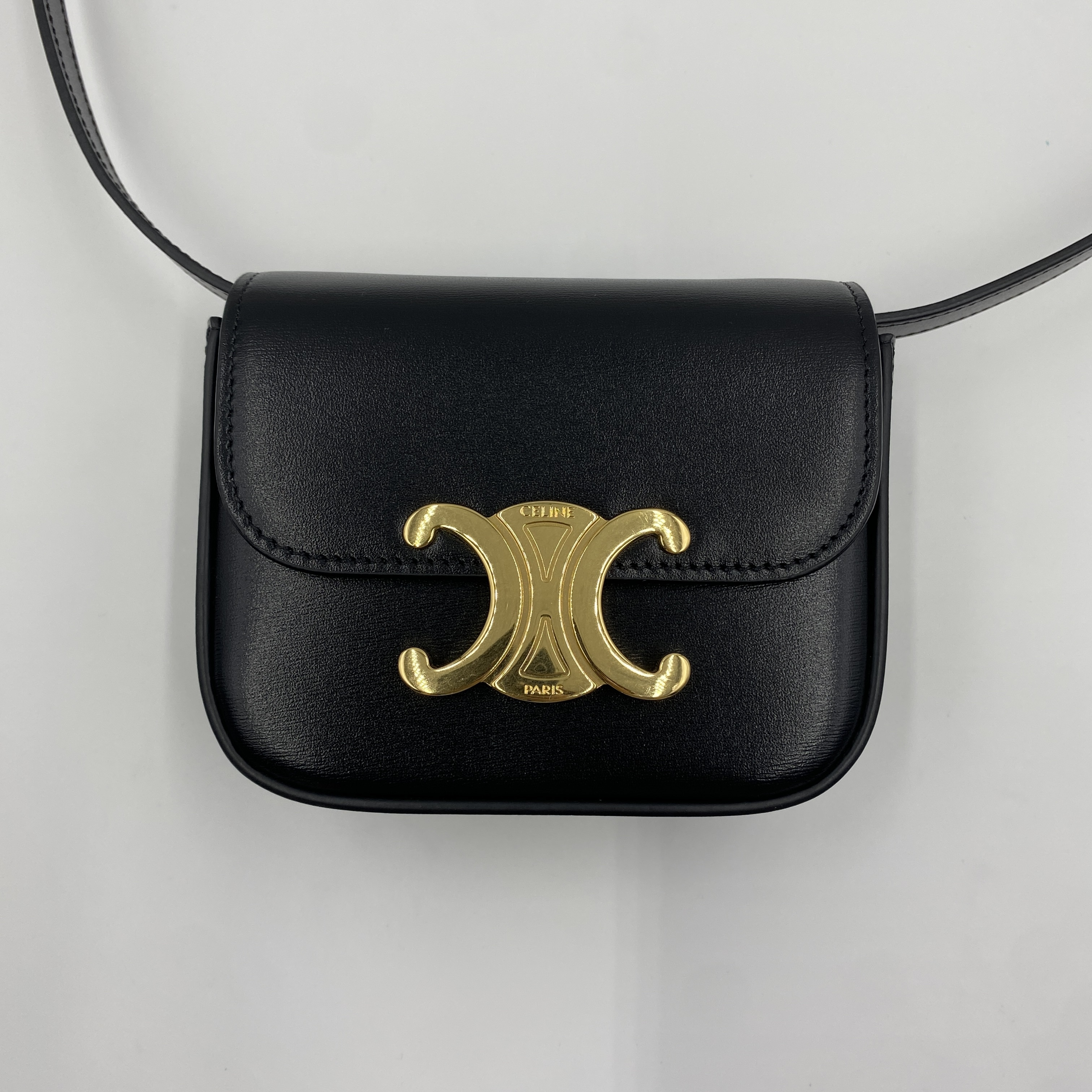 Triomphe Mini Claude Leather Shoulder Bag, Black — view 12