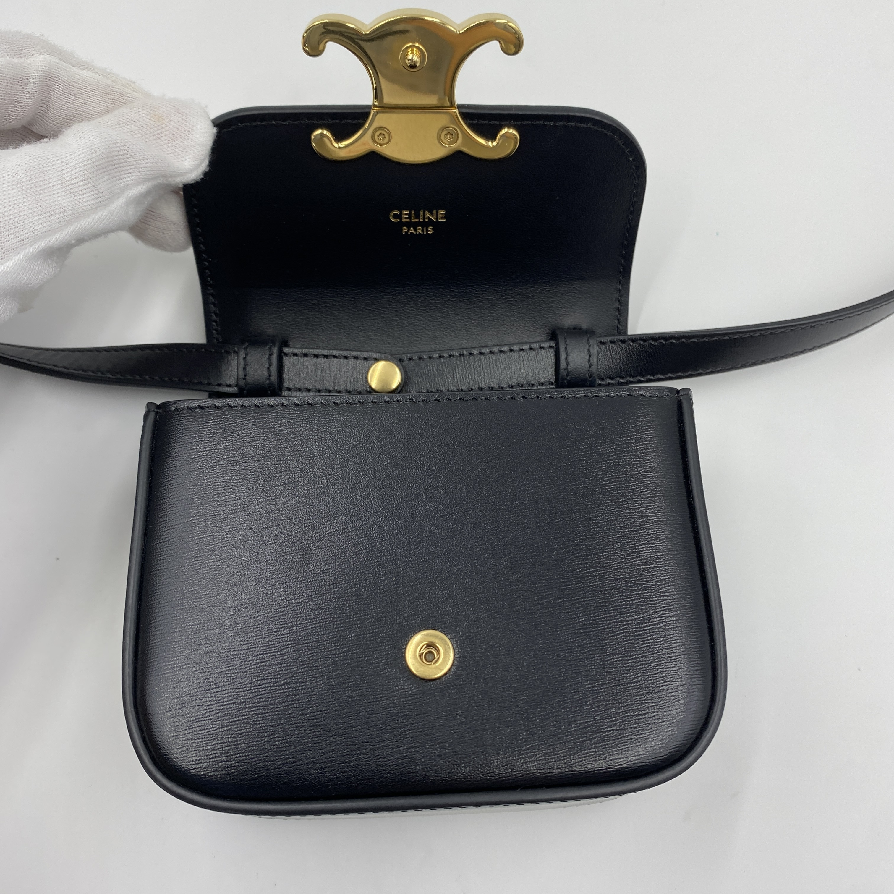 Triomphe Mini Claude Leather Shoulder Bag, Black — view 5