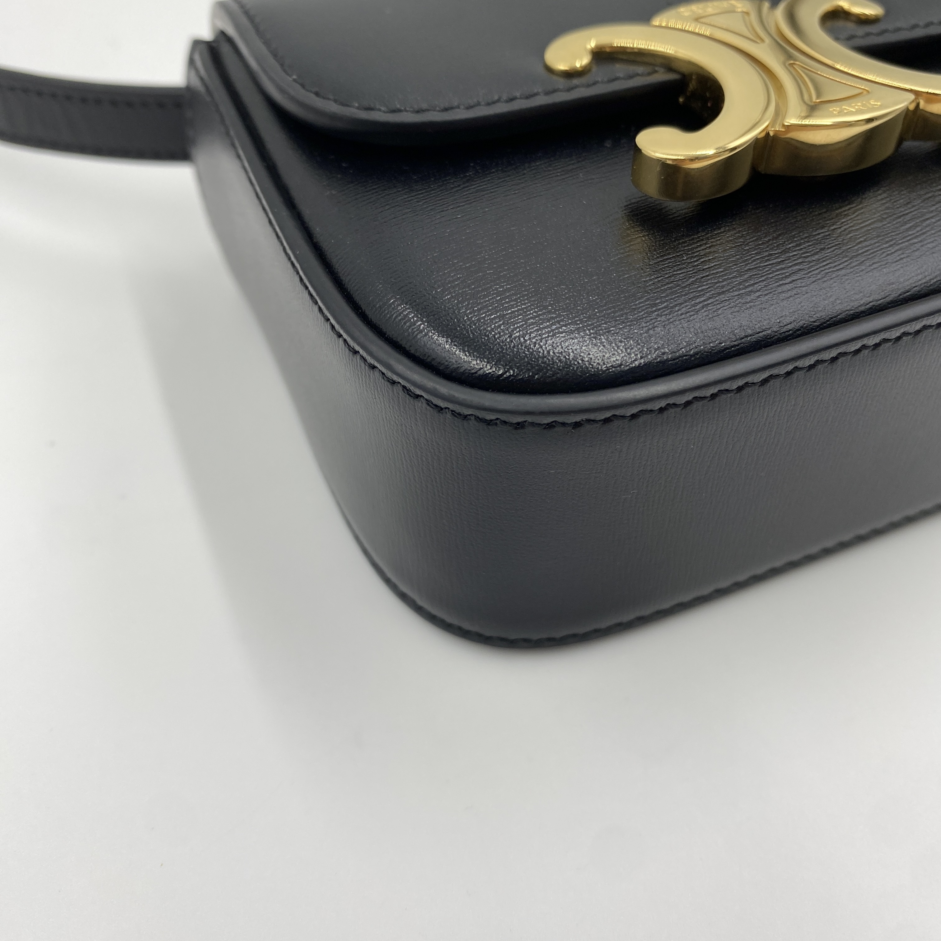 Triomphe Mini Claude Leather Shoulder Bag, Black — view 8