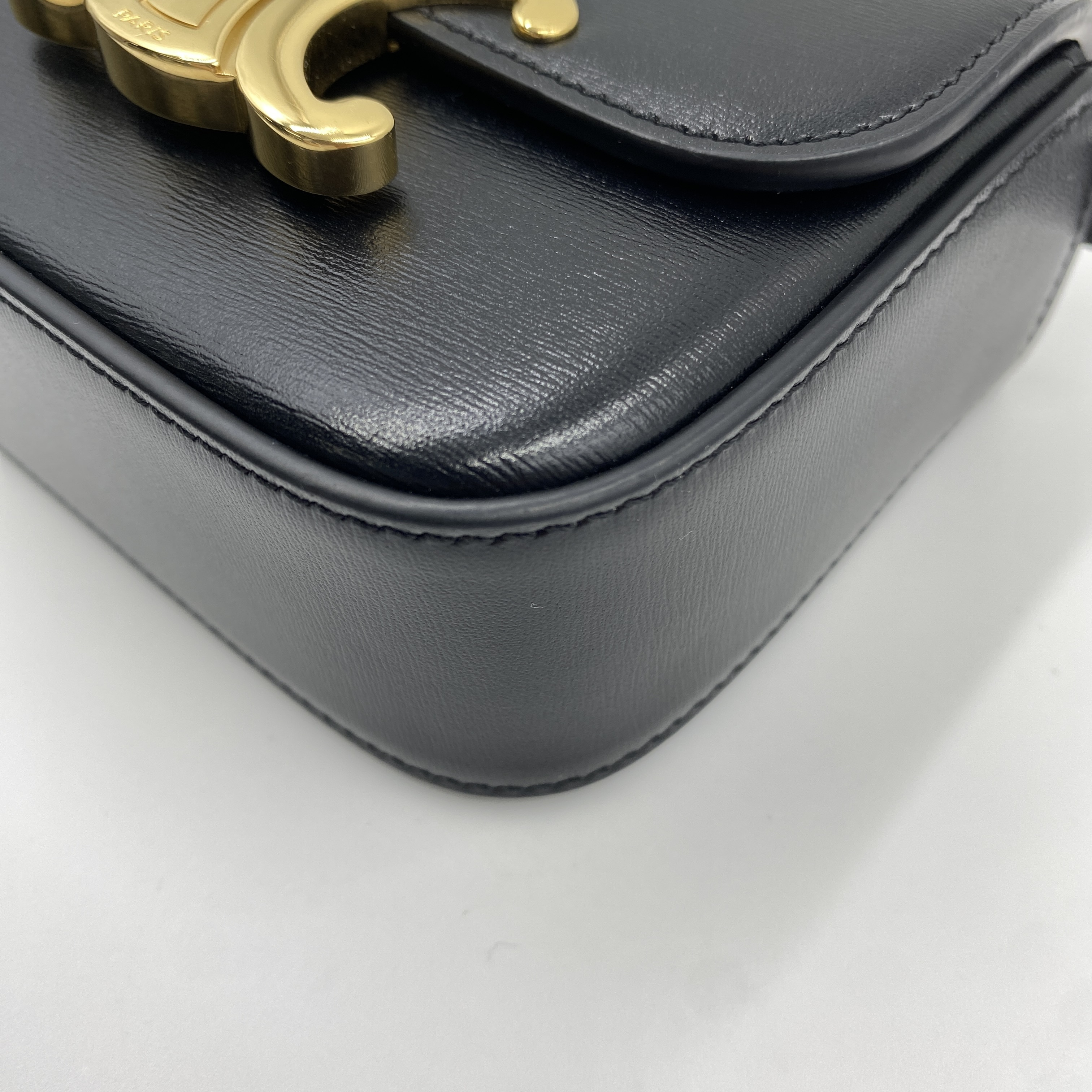 Triomphe Mini Claude Leather Shoulder Bag, Black — view 9