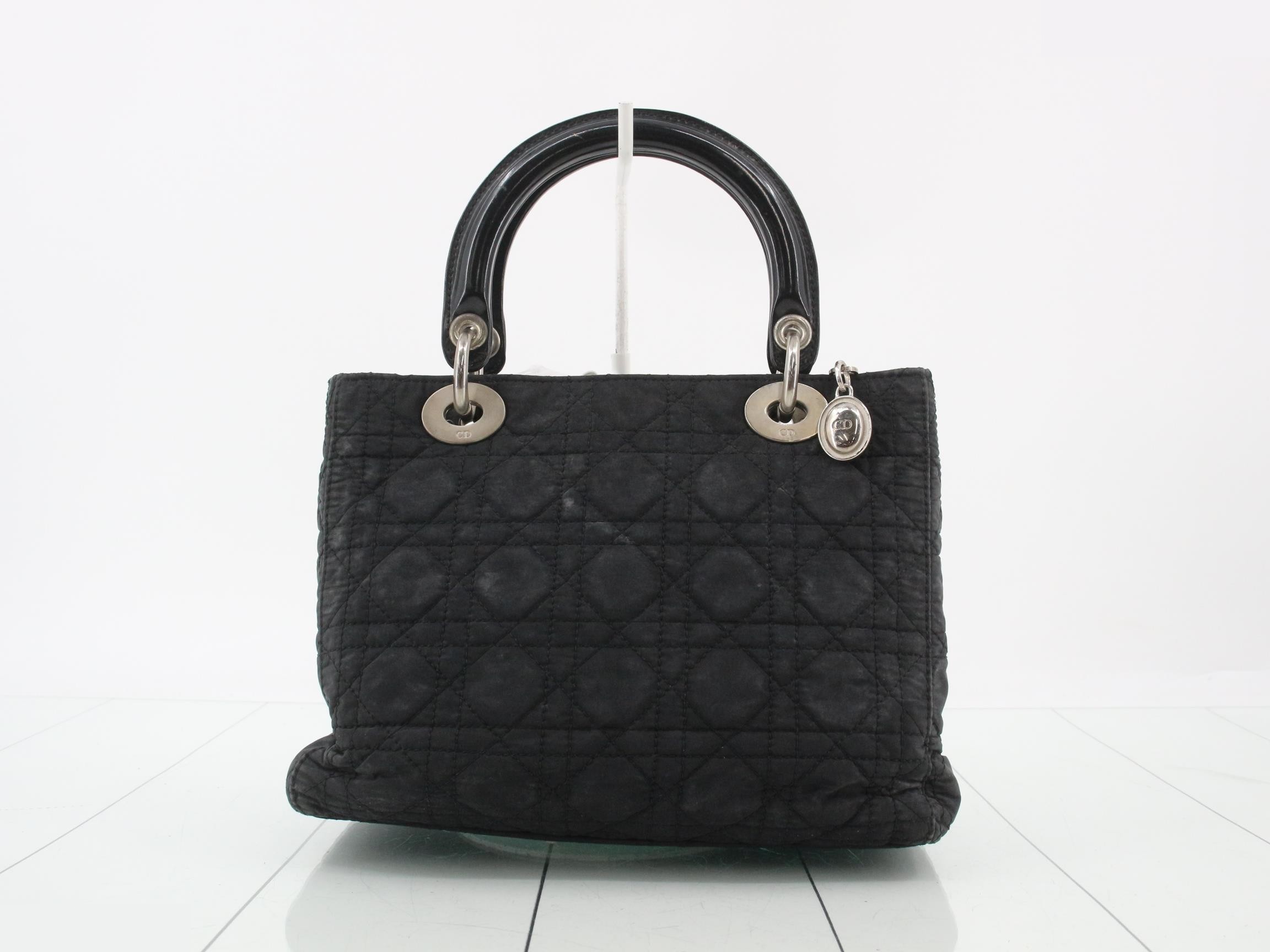 Lady Dior Cannage Nylon Handbag, Black — view 2