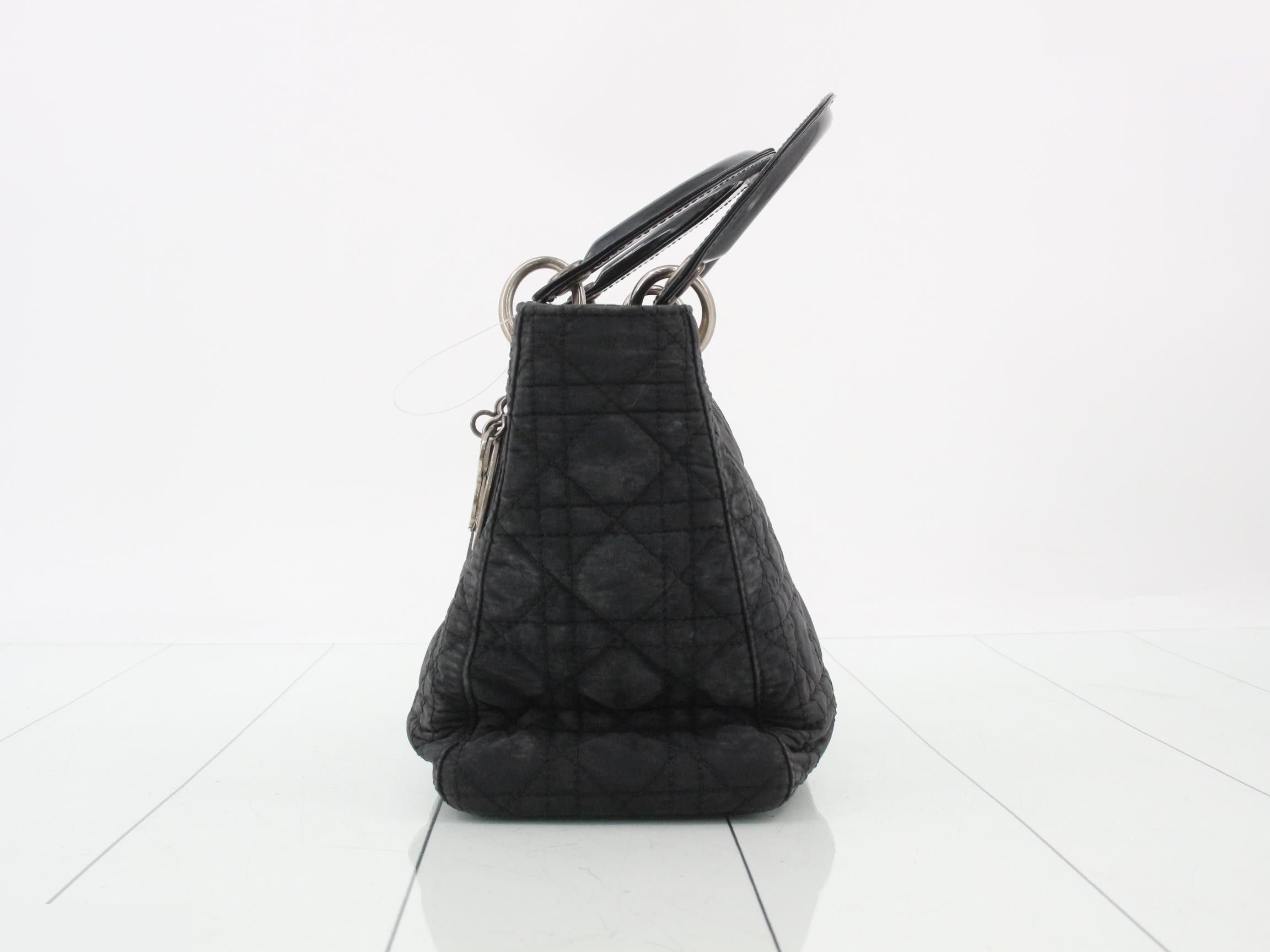Lady Dior Cannage Nylon Handbag, Black — view 3