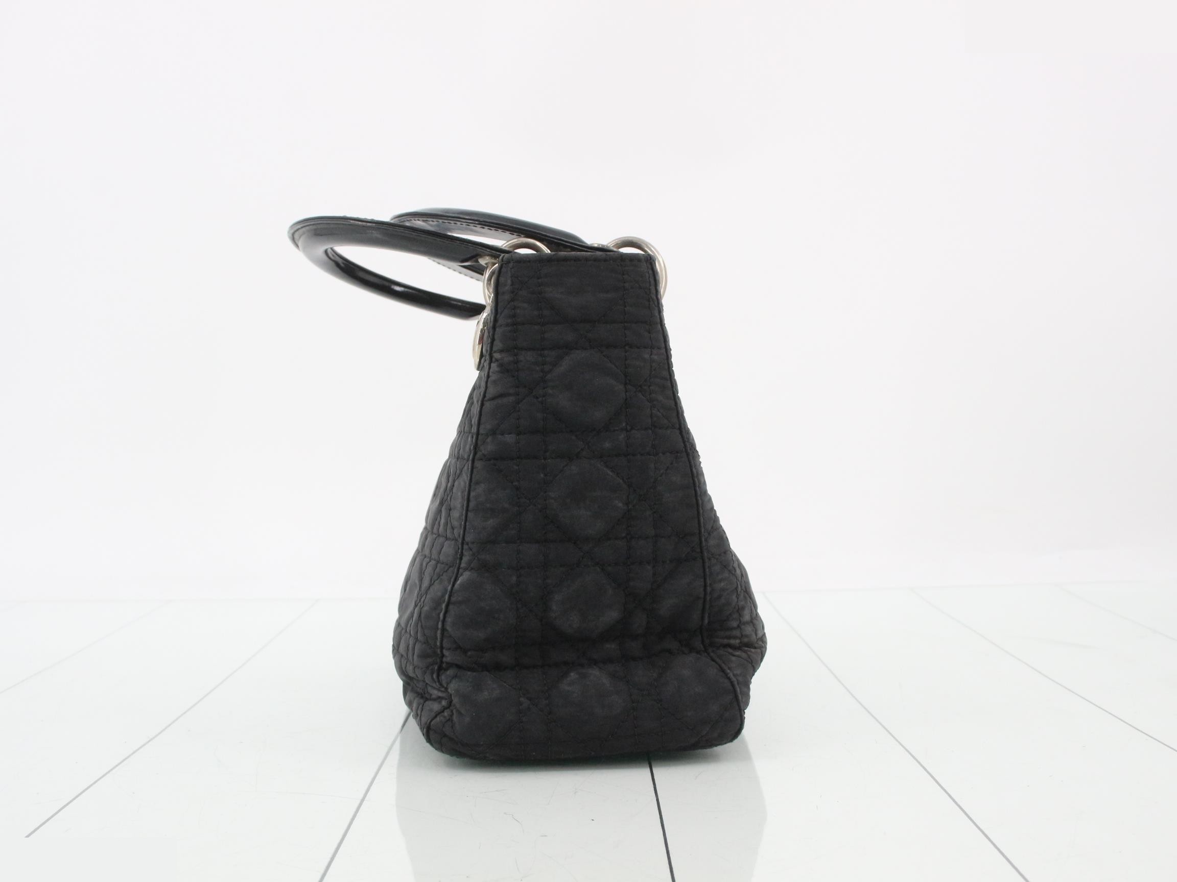 Lady Dior Cannage Nylon Handbag, Black — view 4