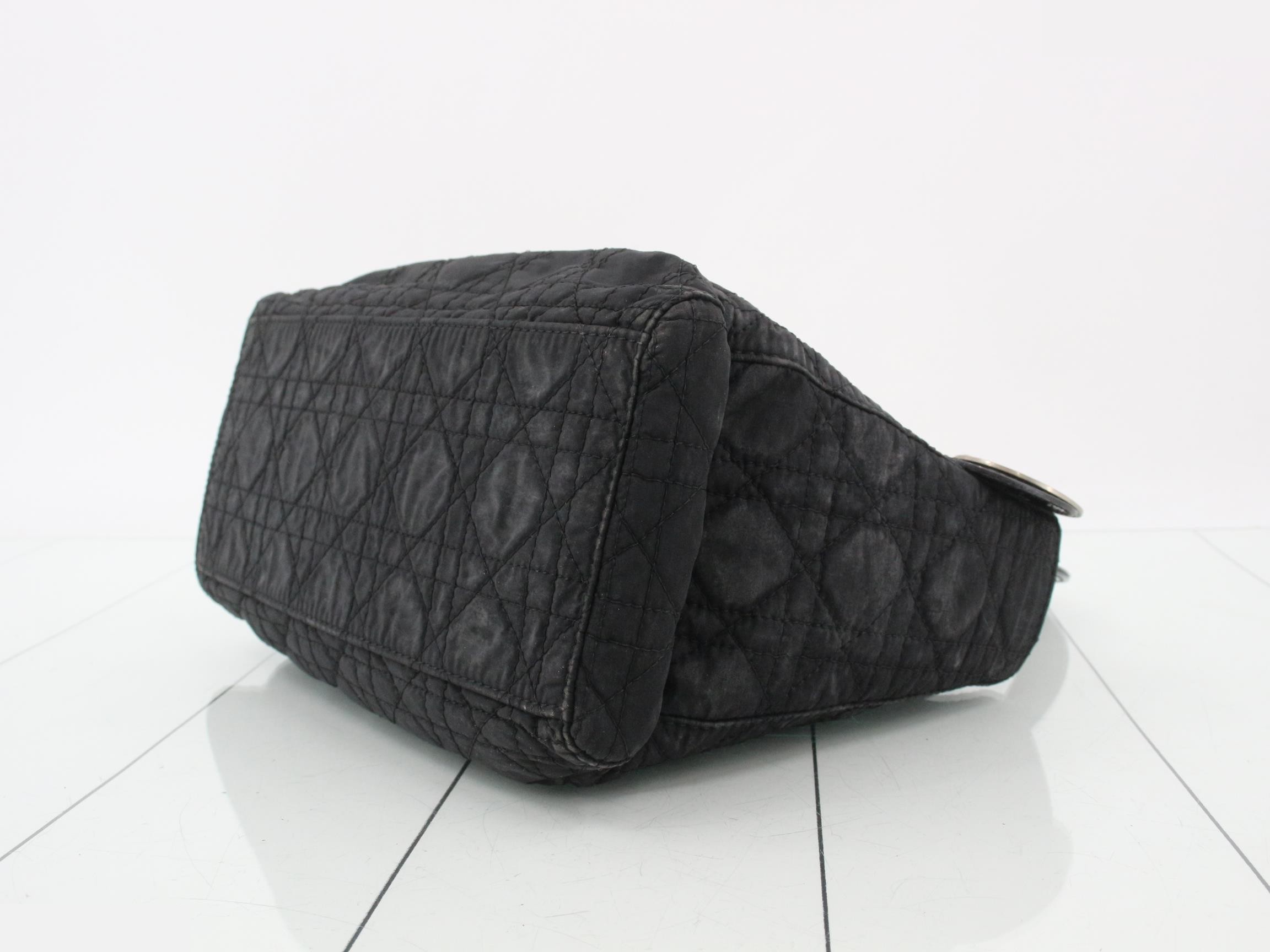 Lady Dior Cannage Nylon Handbag, Black — view 6