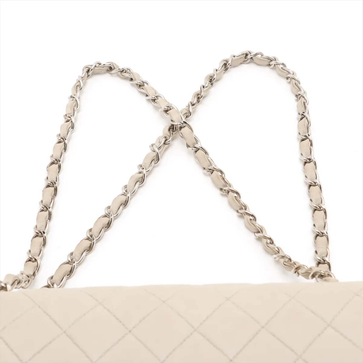 Matelasse 25 Lambskin Double Flap Double Chain Bag Beige Silver Hardware 6083700 6th Series A01112 — view 6