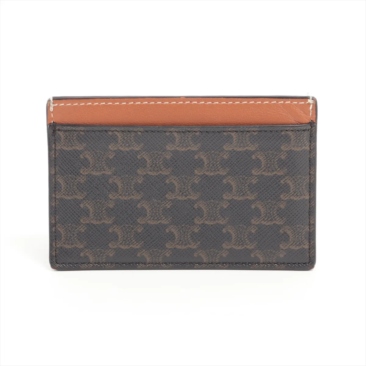 Triomphe Canvas Leather Card Case Brown — view 2