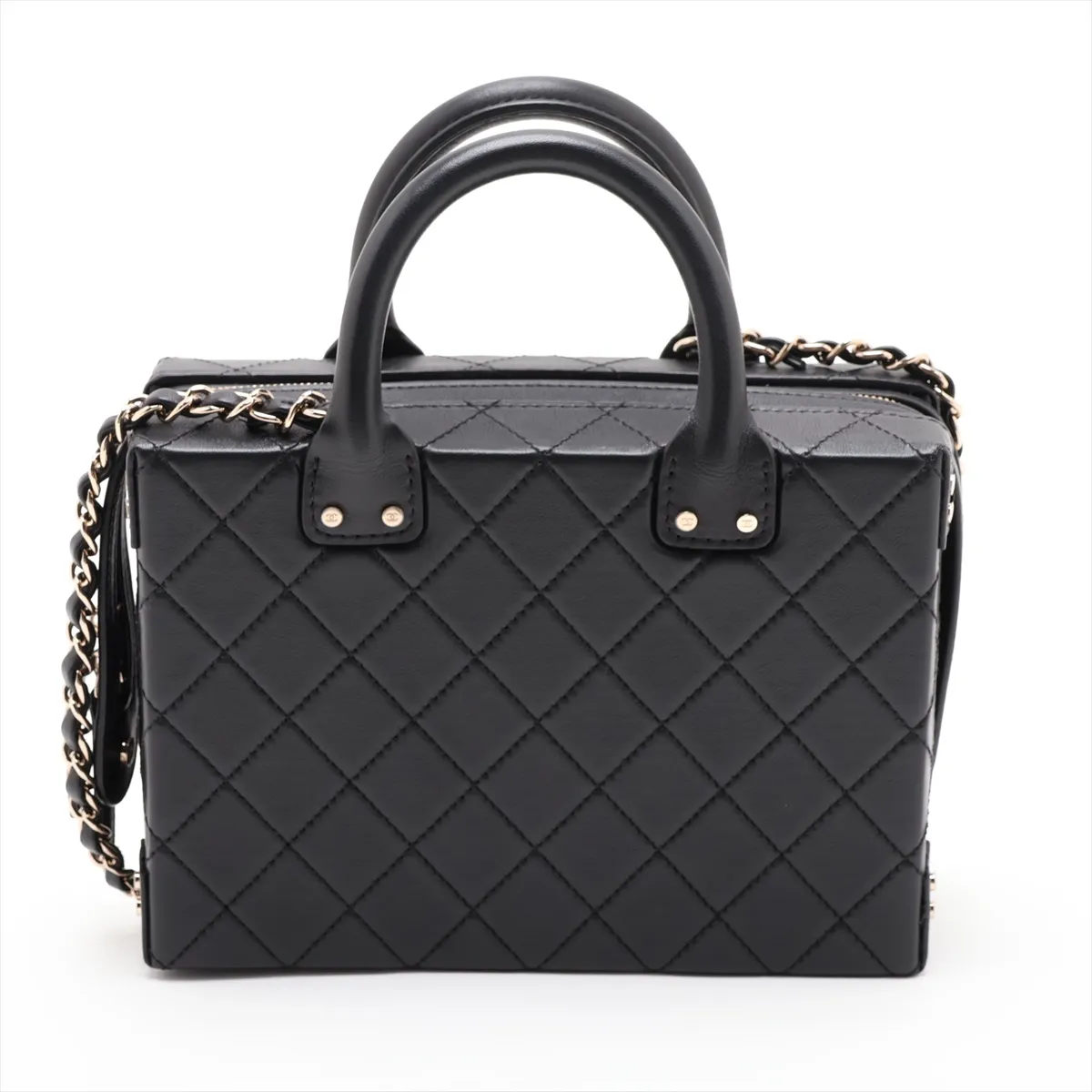 Matelassé Lambskin 2-Way Handbag, Black with Gold Hardware, X265K1PK, Random Plate — view 2