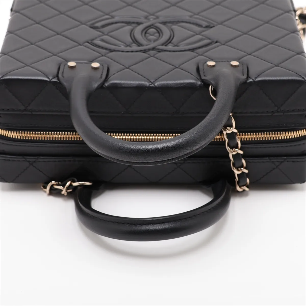 Matelassé Lambskin 2-Way Handbag, Black with Gold Hardware, X265K1PK, Random Plate — view 5