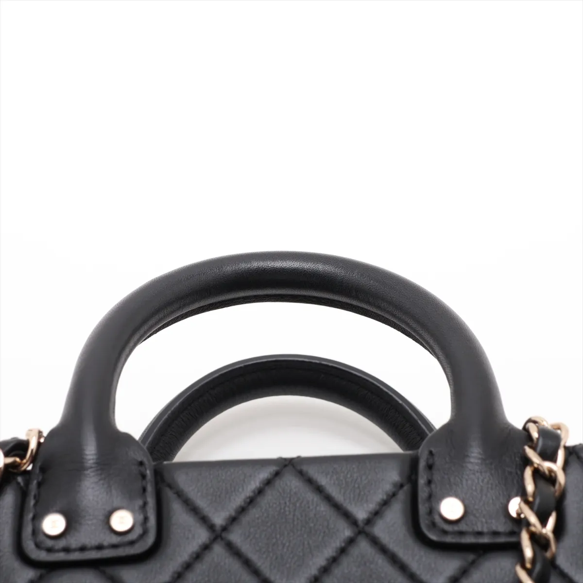 Matelassé Lambskin 2-Way Handbag, Black with Gold Hardware, X265K1PK, Random Plate — view 6