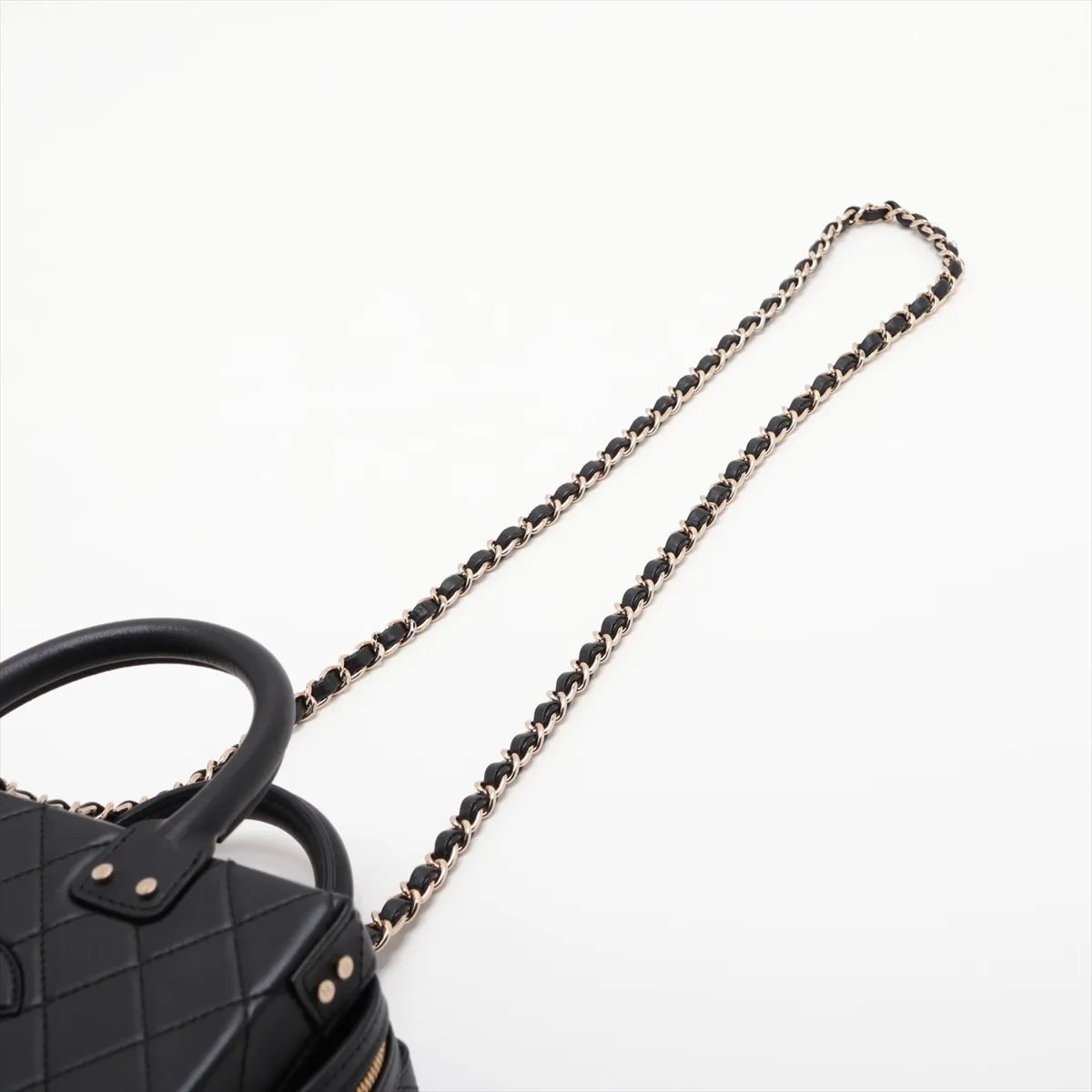 Matelassé Lambskin 2-Way Handbag, Black with Gold Hardware, X265K1PK, Random Plate — view 7