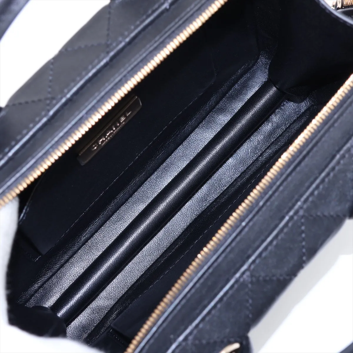 Matelassé Lambskin 2-Way Handbag, Black with Gold Hardware, X265K1PK, Random Plate — view 8