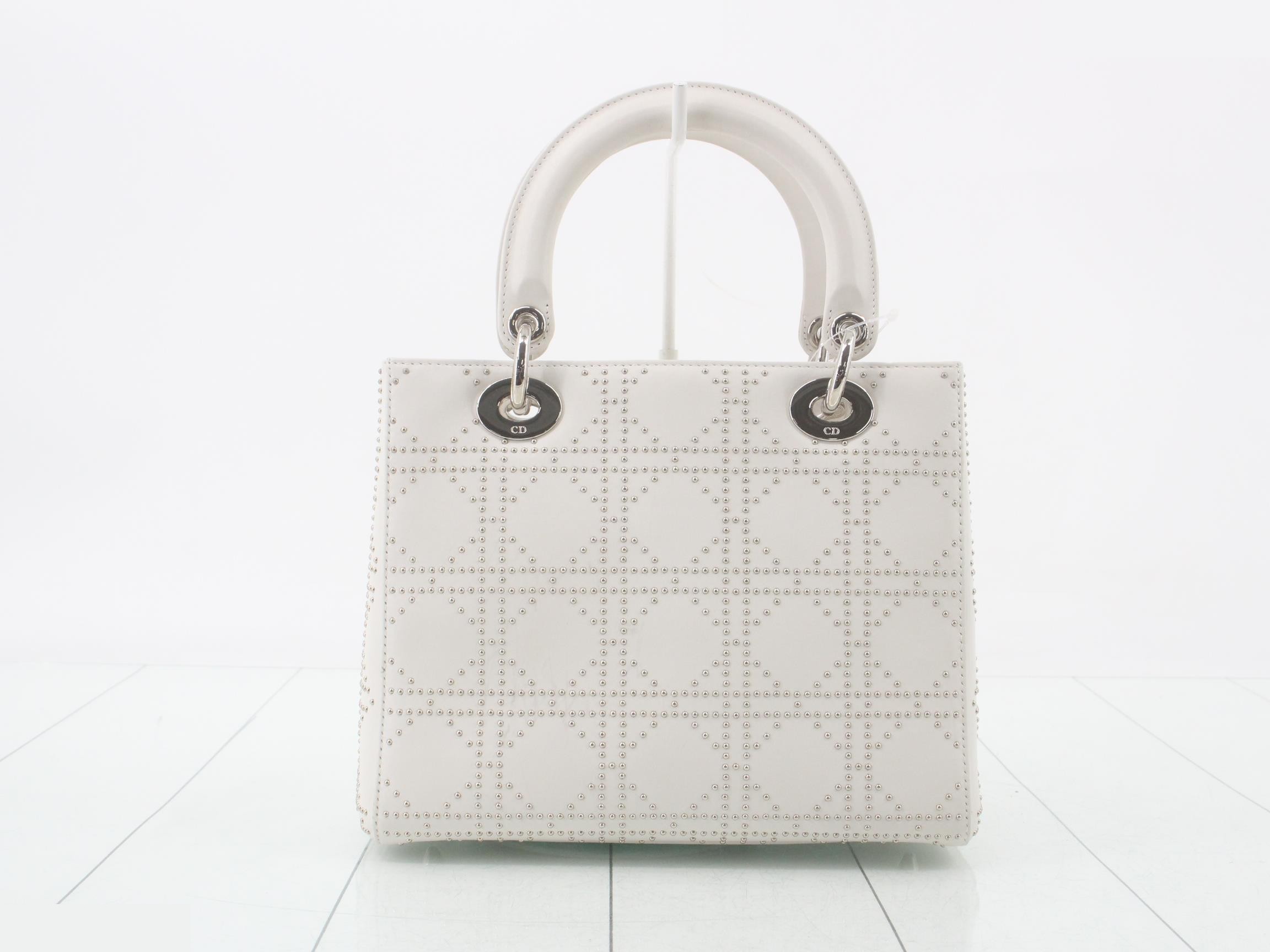 Lady Dior Medium Cannage 2-Way Studded Lambskin White W24 — view 2