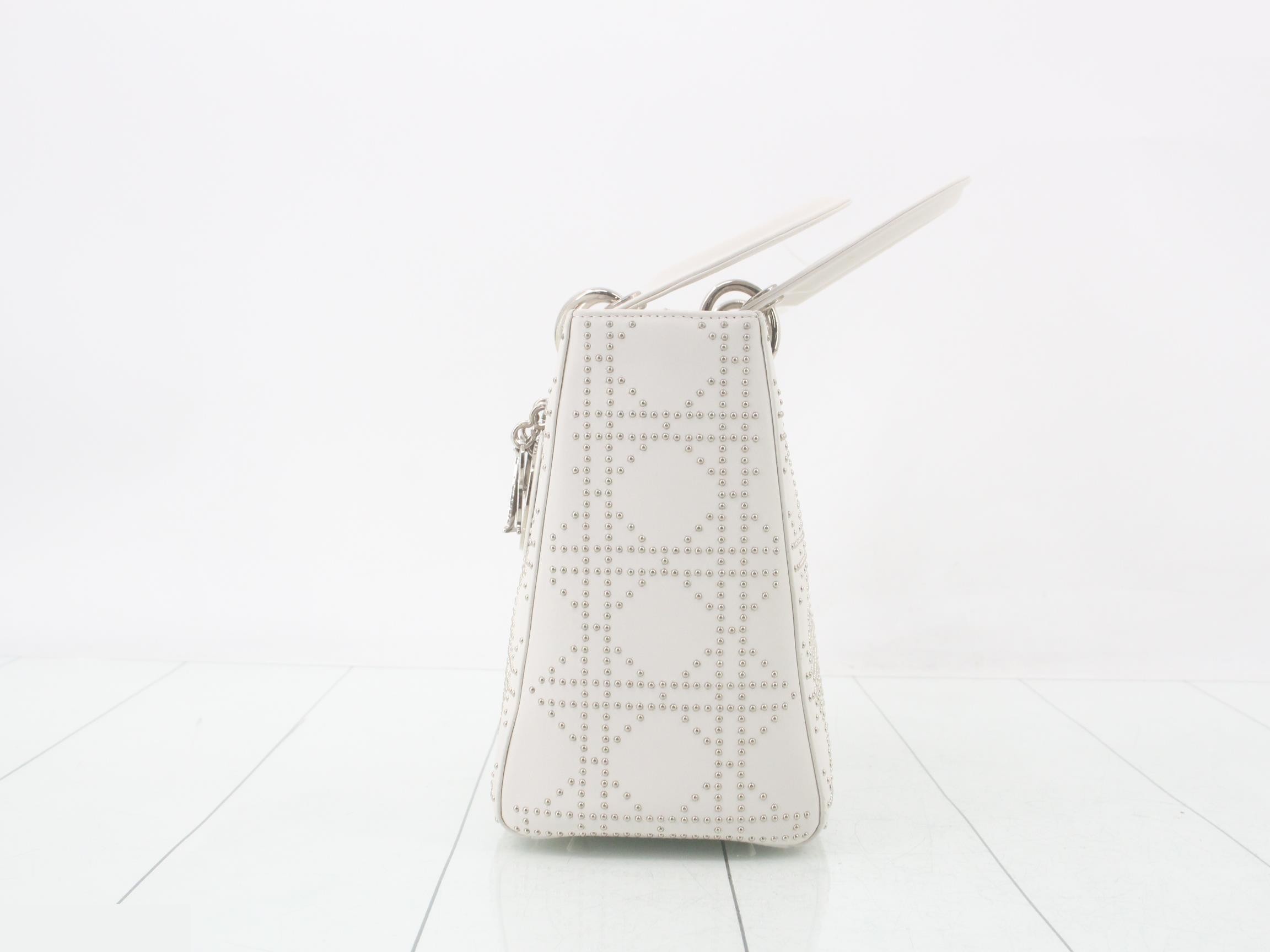 Lady Dior Medium Cannage 2-Way Studded Lambskin White W24 — view 3
