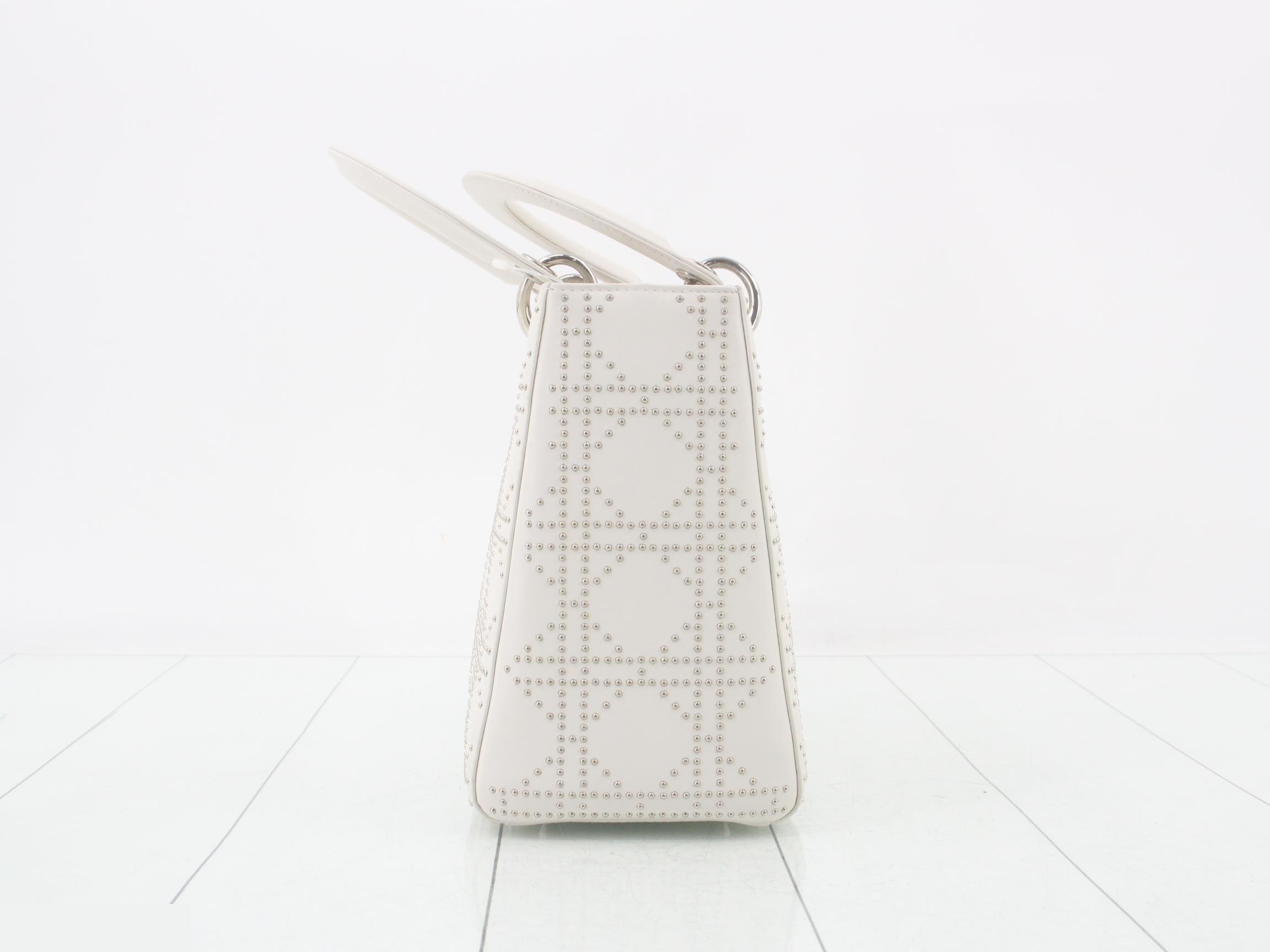 Lady Dior Medium Cannage 2-Way Studded Lambskin White W24 — view 4