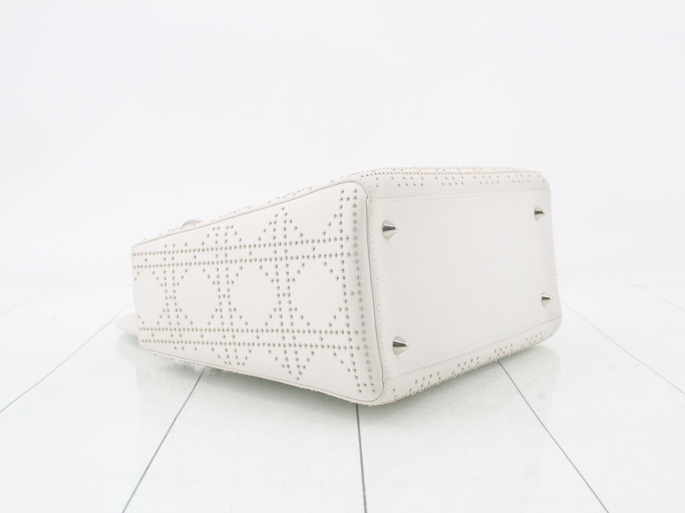 Lady Dior Medium Cannage 2-Way Studded Lambskin White W24 — view 5