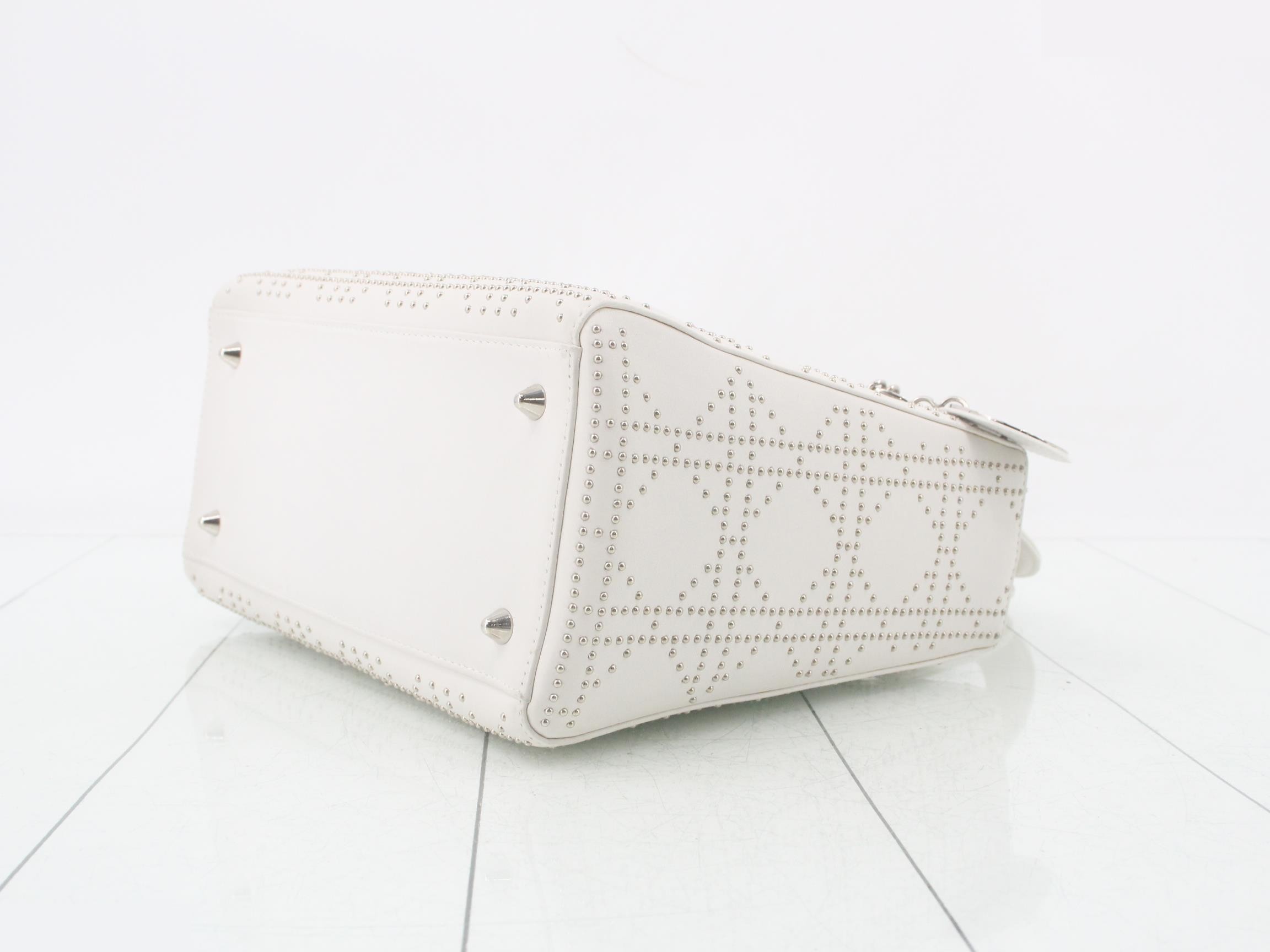 Lady Dior Medium Cannage 2-Way Studded Lambskin White W24 — view 6