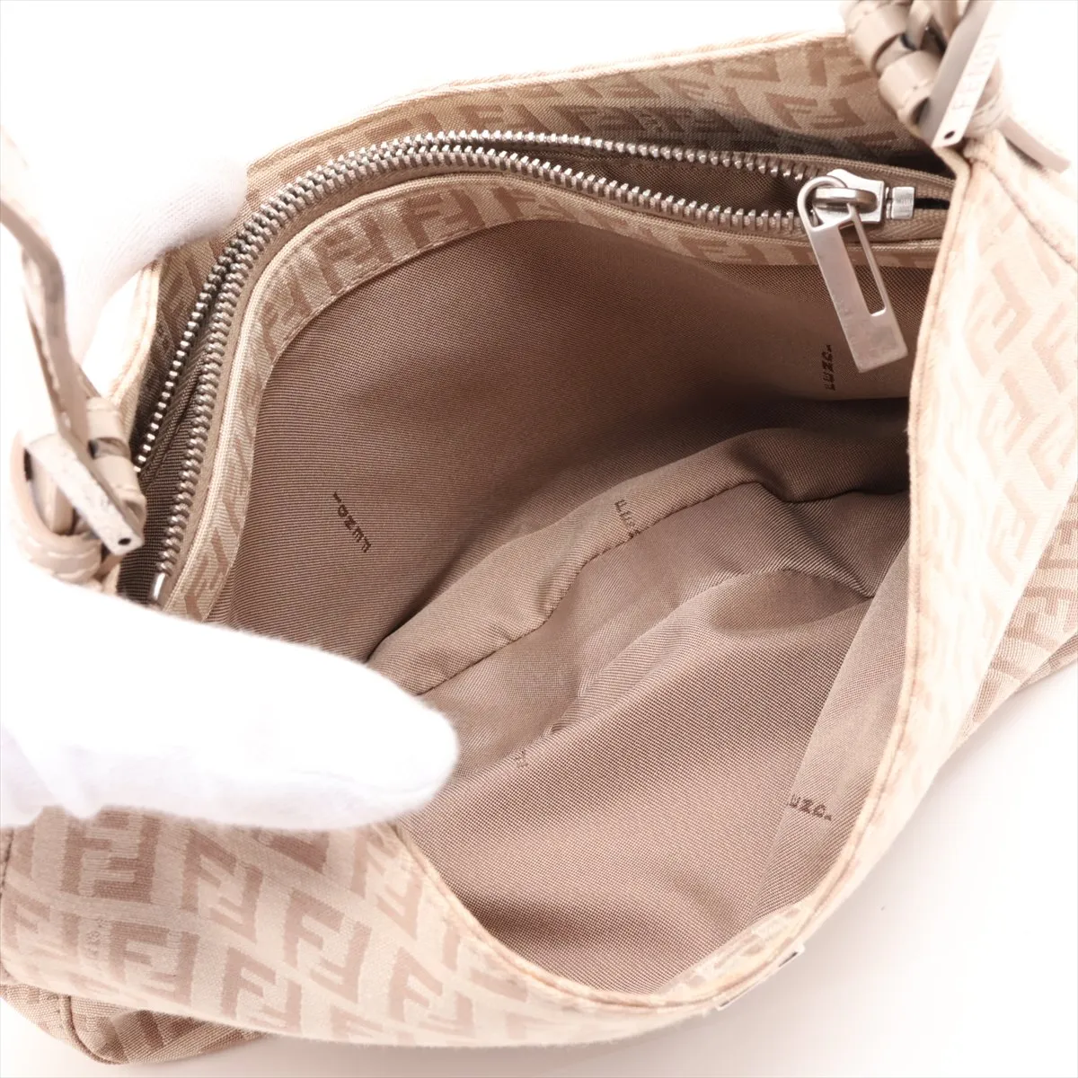 Zucchino Canvas x Leather Shoulder Bag, White, 8BR036 — view 6