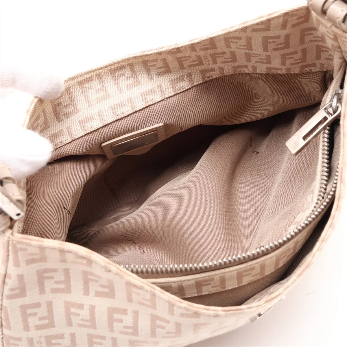 Zucchino Canvas x Leather Shoulder Bag, White, 8BR036 — view 8