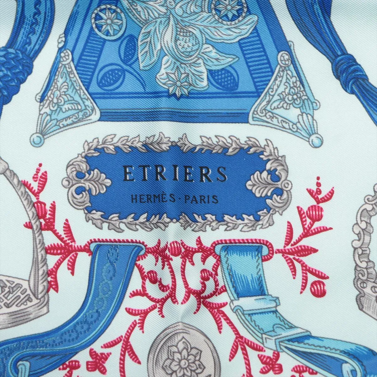 Carre 45 ETRIERS Armor Scarf, Silk, Blue. Shows signs of wear, — view 6
