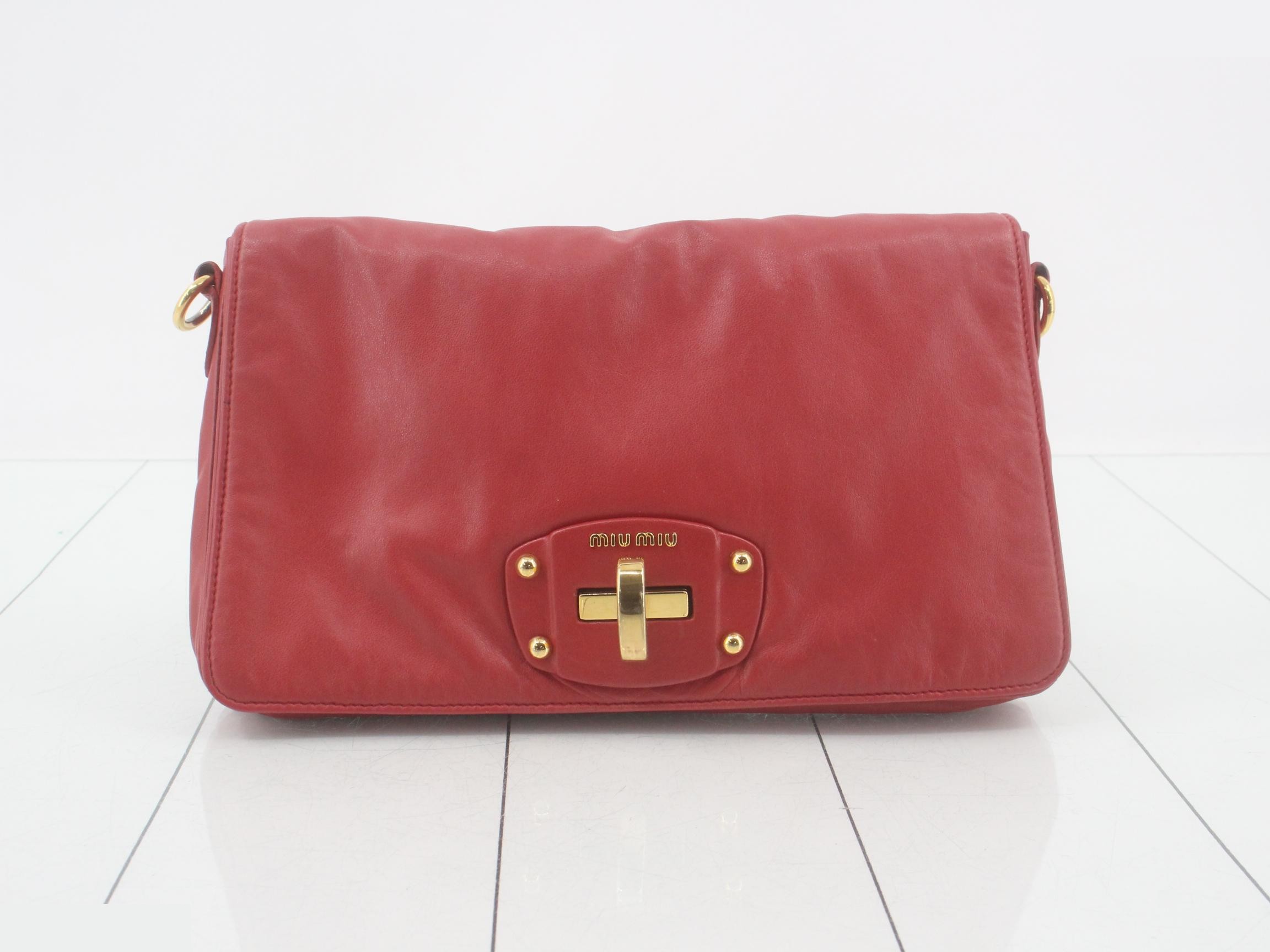 Padlock Shoulder Bag, Sacoche, Leather, Red
