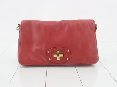 Padlock Shoulder Bag, Sacoche, Leather, Red