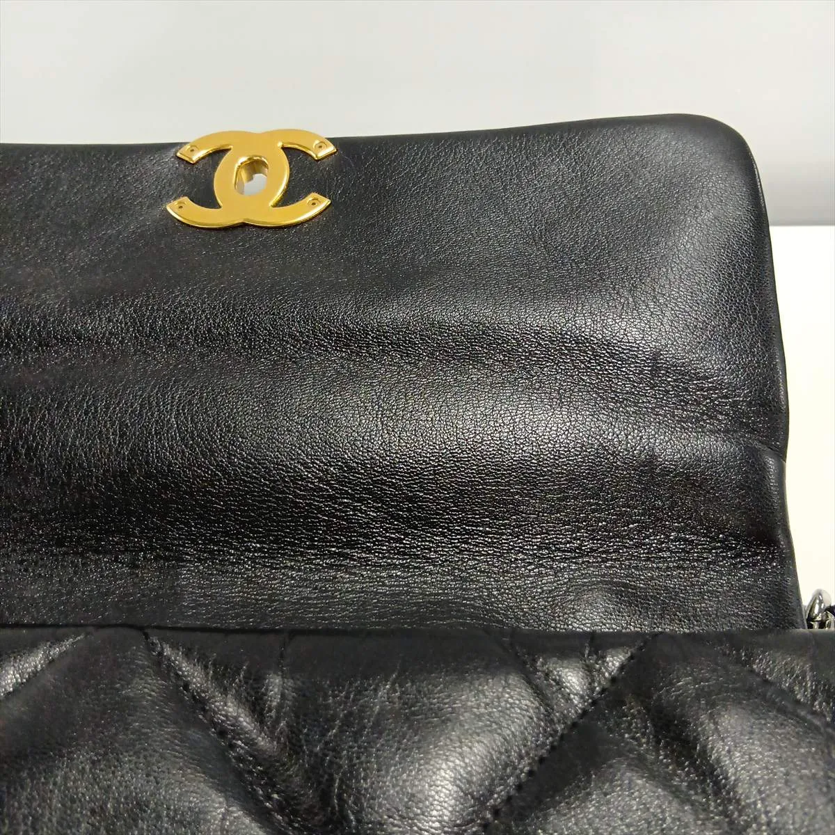 19 Large Lambskin Chain Shoulder Bag, Black with Gold and Silver Hardware, 29178599, Serial Number 29, AS1161 — view 12