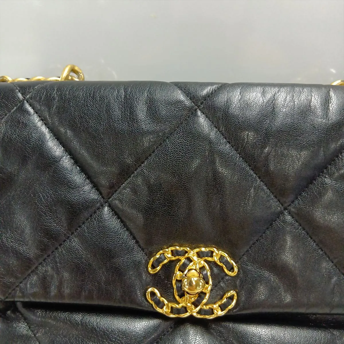 19 Large Lambskin Chain Shoulder Bag, Black with Gold and Silver Hardware, 29178599, Serial Number 29, AS1161 — view 14