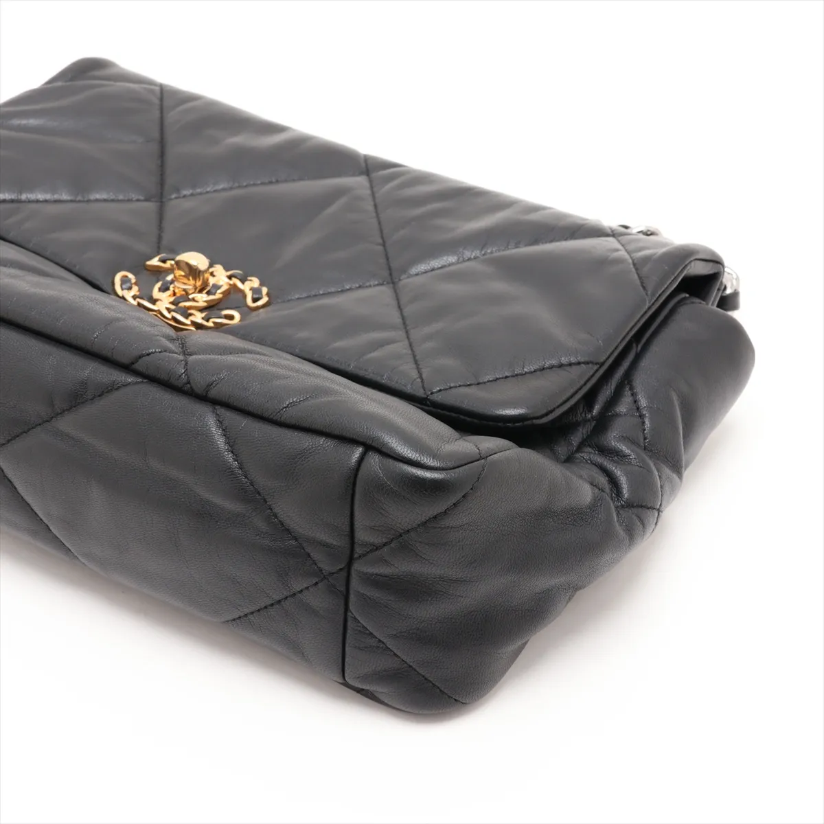 19 Large Lambskin Chain Shoulder Bag, Black with Gold and Silver Hardware, 29178599, Serial Number 29, AS1161 — view 3
