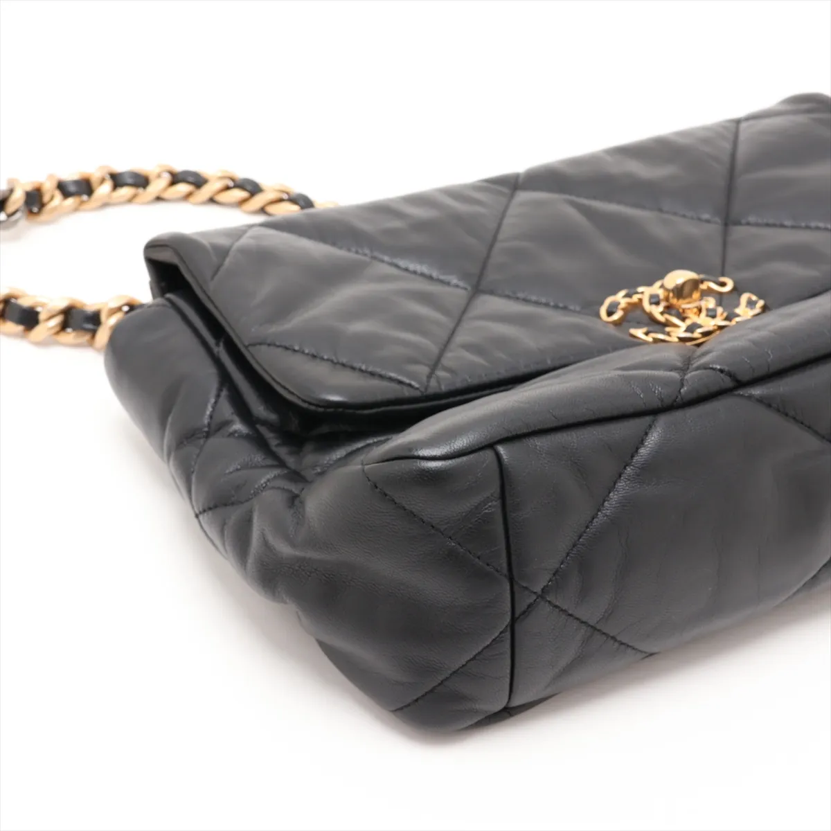 19 Large Lambskin Chain Shoulder Bag, Black with Gold and Silver Hardware, 29178599, Serial Number 29, AS1161 — view 4