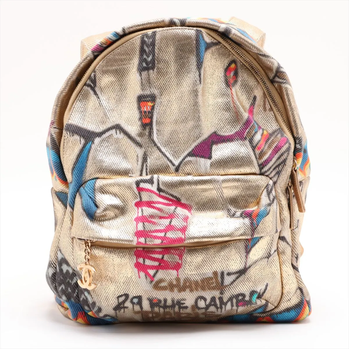 Graffiti Leather Chain Backpack, Gold, Gold Hardware, 28176414, Serial Number 28