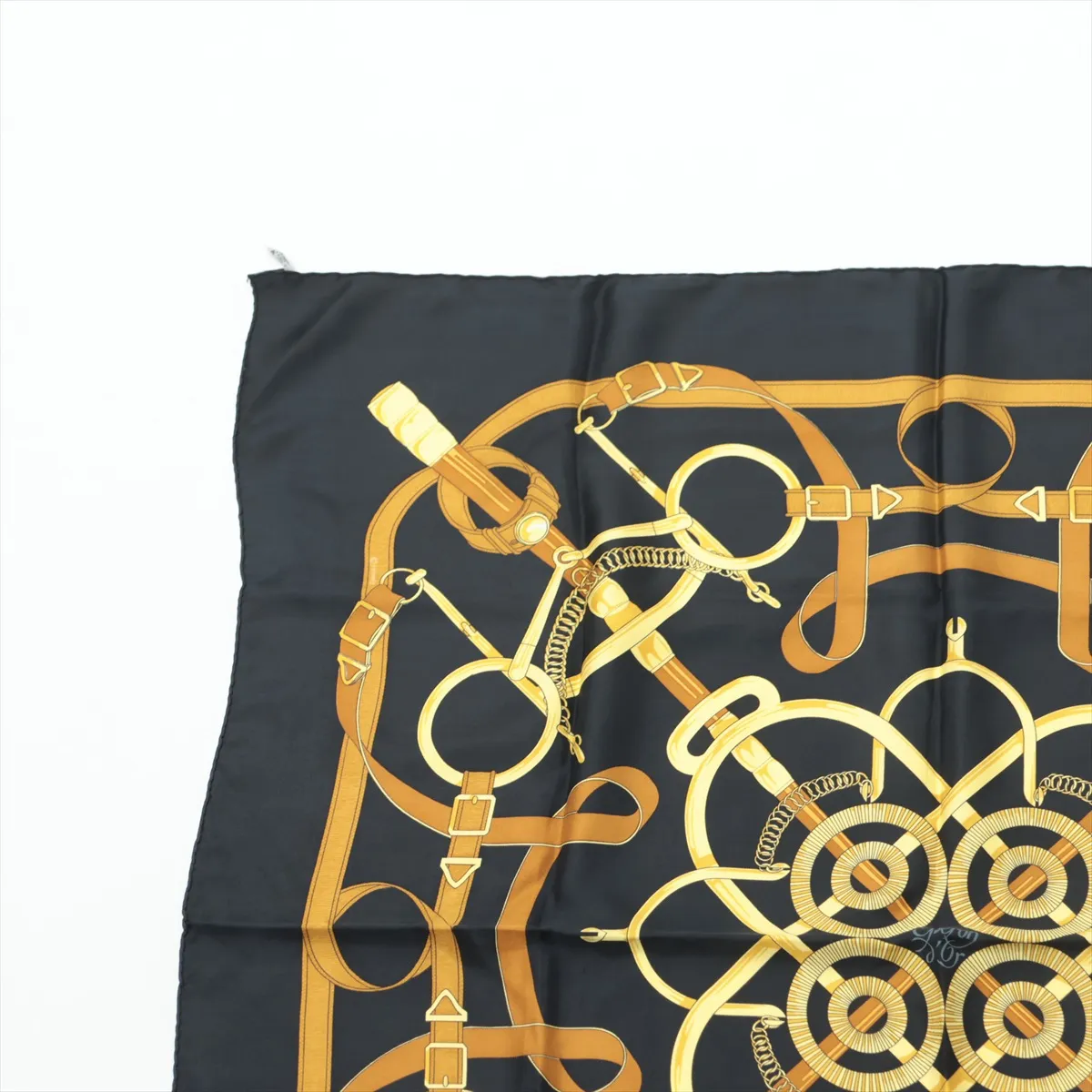 Carre 90 Eperon d'or Golden Spur Scarf Silk Black — view 2
