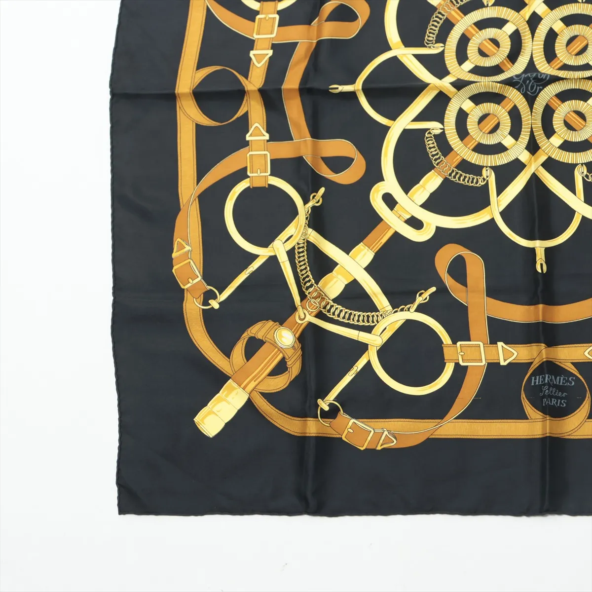 Carre 90 Eperon d'or Golden Spur Scarf Silk Black — view 5