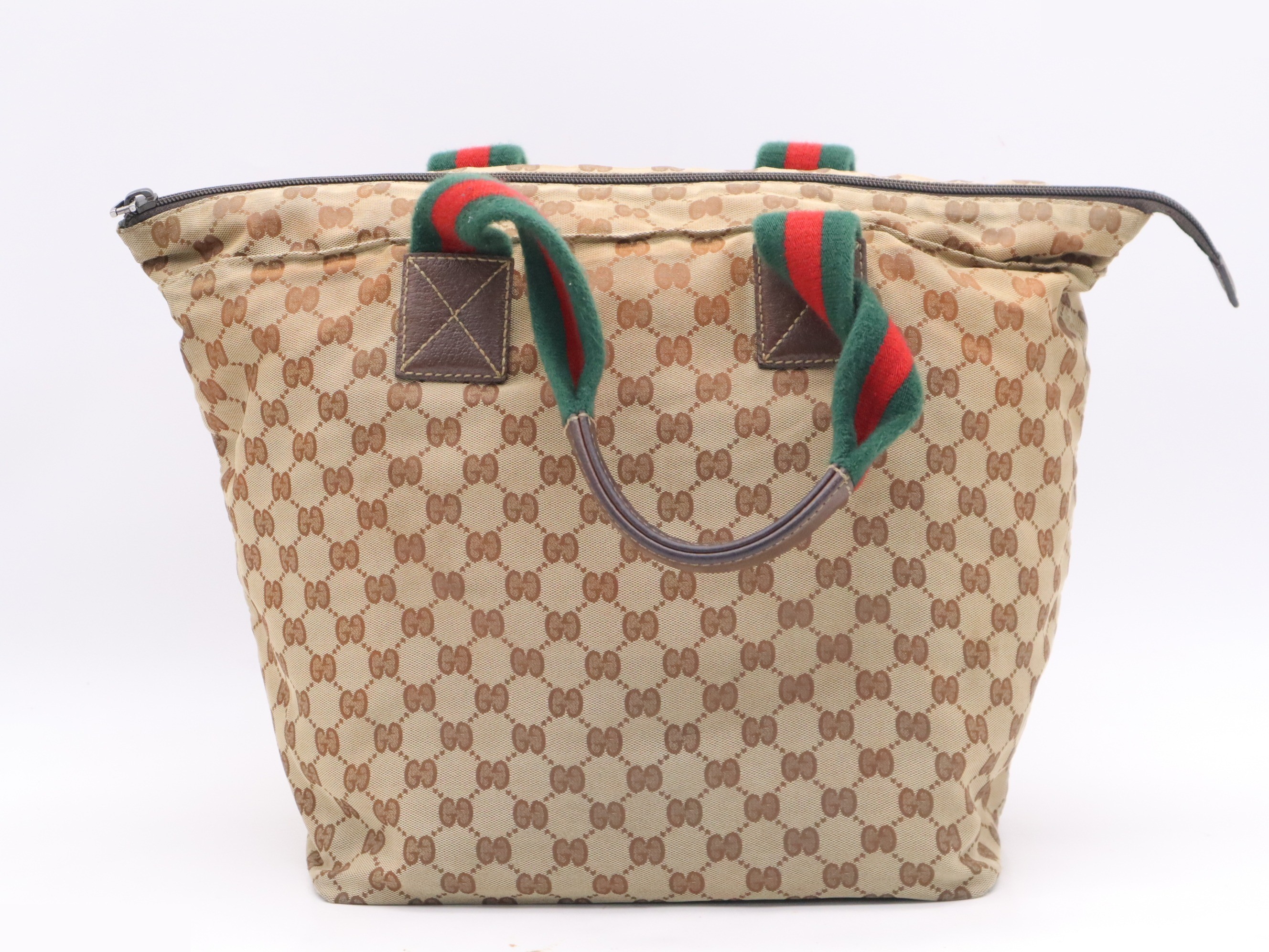 Canvas x Leather Sherry Line Tote Bag, Brown, Silver Hardware — view 2