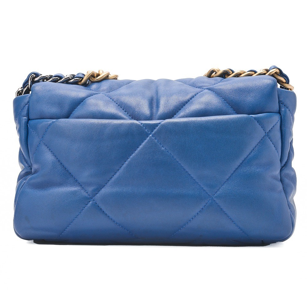 Lambskin Chanel 19 Chain Shoulder Bag, Blue, Gold and Silver Hardware — view 2