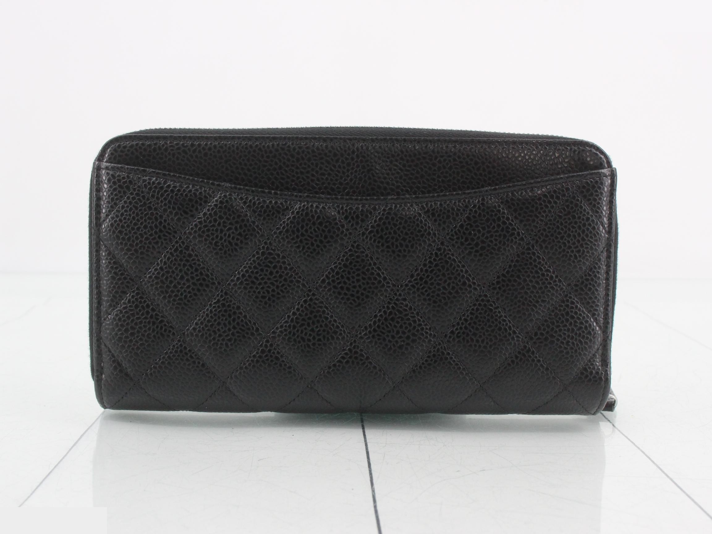 Matelassé Round Zip Long Wallet, Caviar Leather, Black, No. 31 — view 2