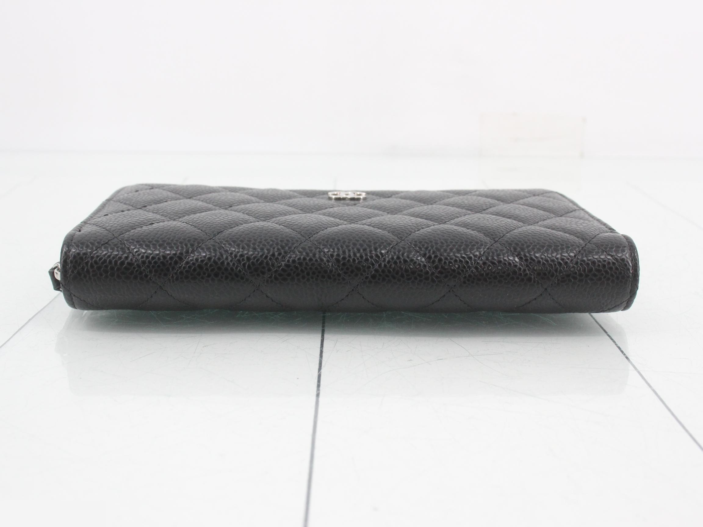 Matelassé Round Zip Long Wallet, Caviar Leather, Black, No. 31 — view 3