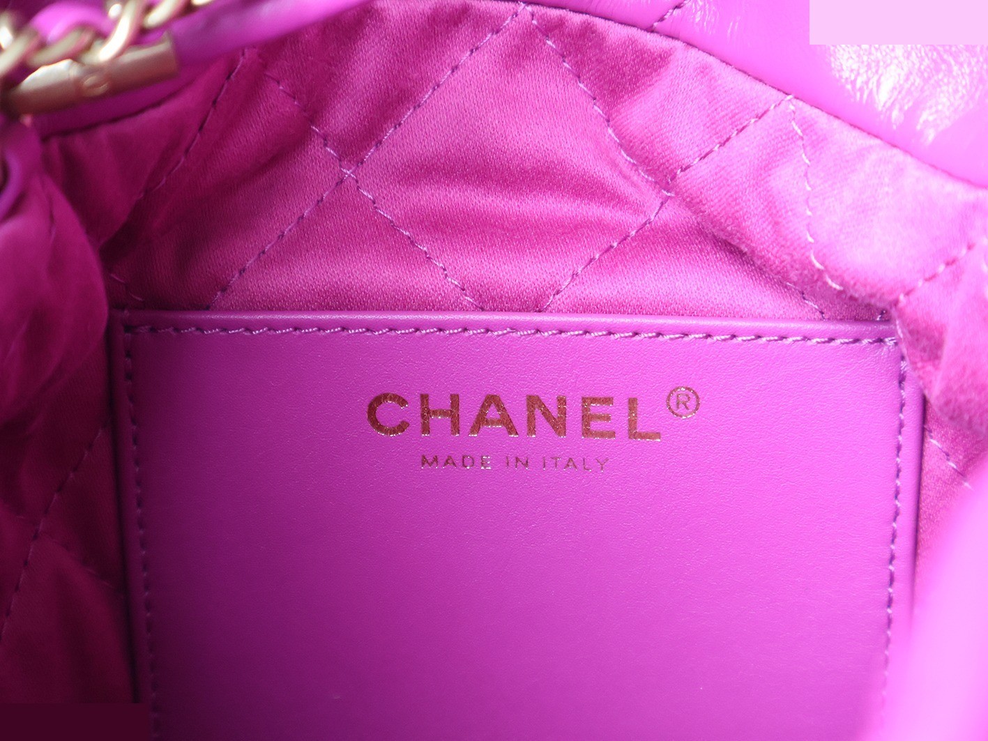 22 Shiny Calfskin Chain Shoulder Bag, Pink — view 11