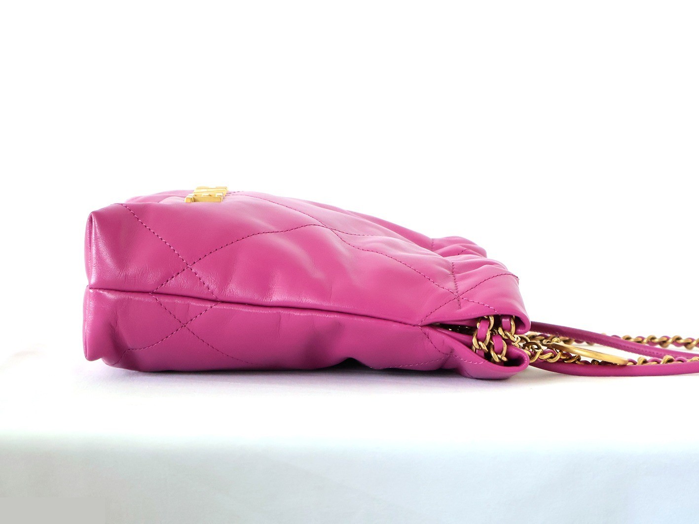 22 Shiny Calfskin Chain Shoulder Bag, Pink — view 7