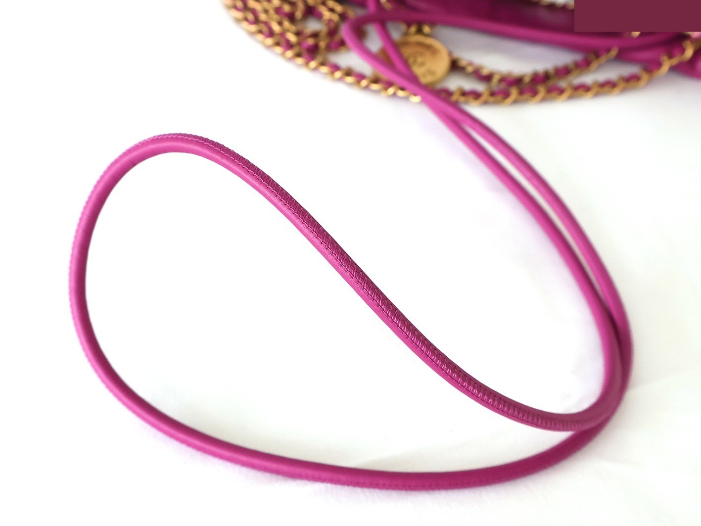 22 Shiny Calfskin Chain Shoulder Bag, Pink — view 9