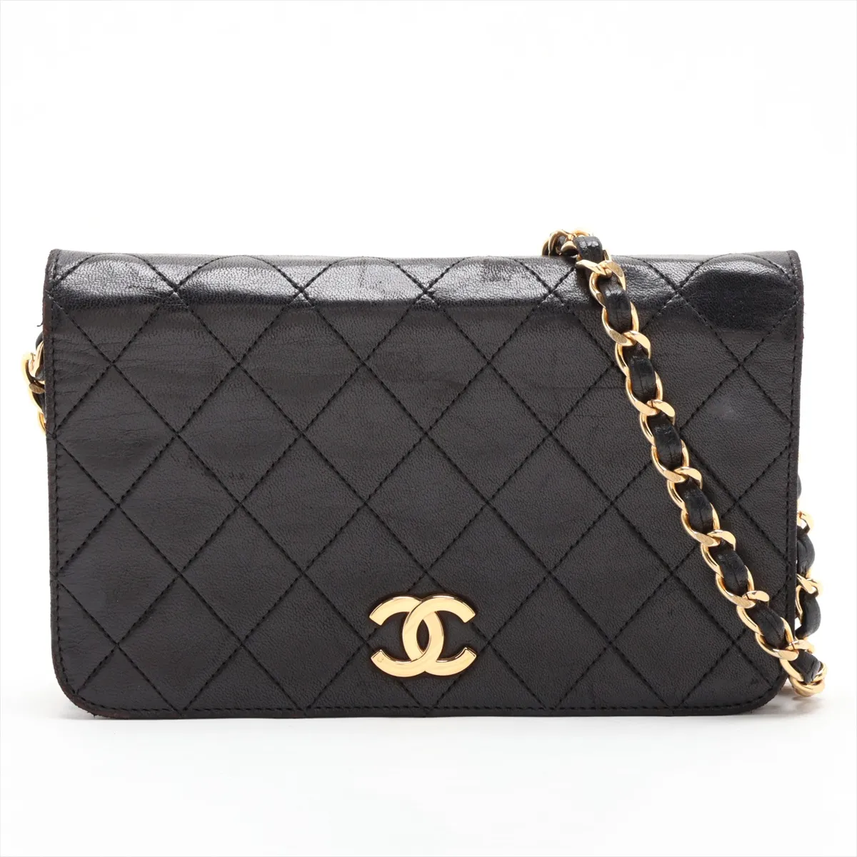 Matelassé Lambskin Chain Shoulder Bag, Push Lock, Black with Gold Hardware, 0111974 (Serial Number 0)