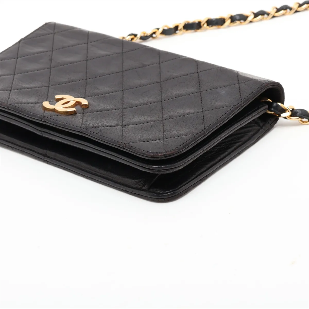 Matelassé Lambskin Chain Shoulder Bag, Push Lock, Black with Gold Hardware, 0111974 (Serial Number 0) — view 3
